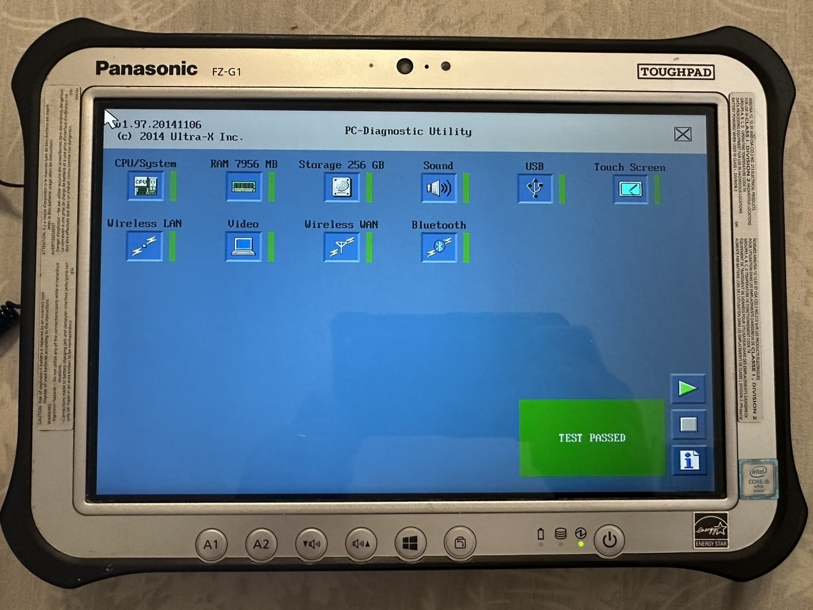 Panasonic Toughpad FZ-G1 i5-6300U 2.4GHz 8GB Barcode 256GB SSD 11 Pro LTE ANSI
