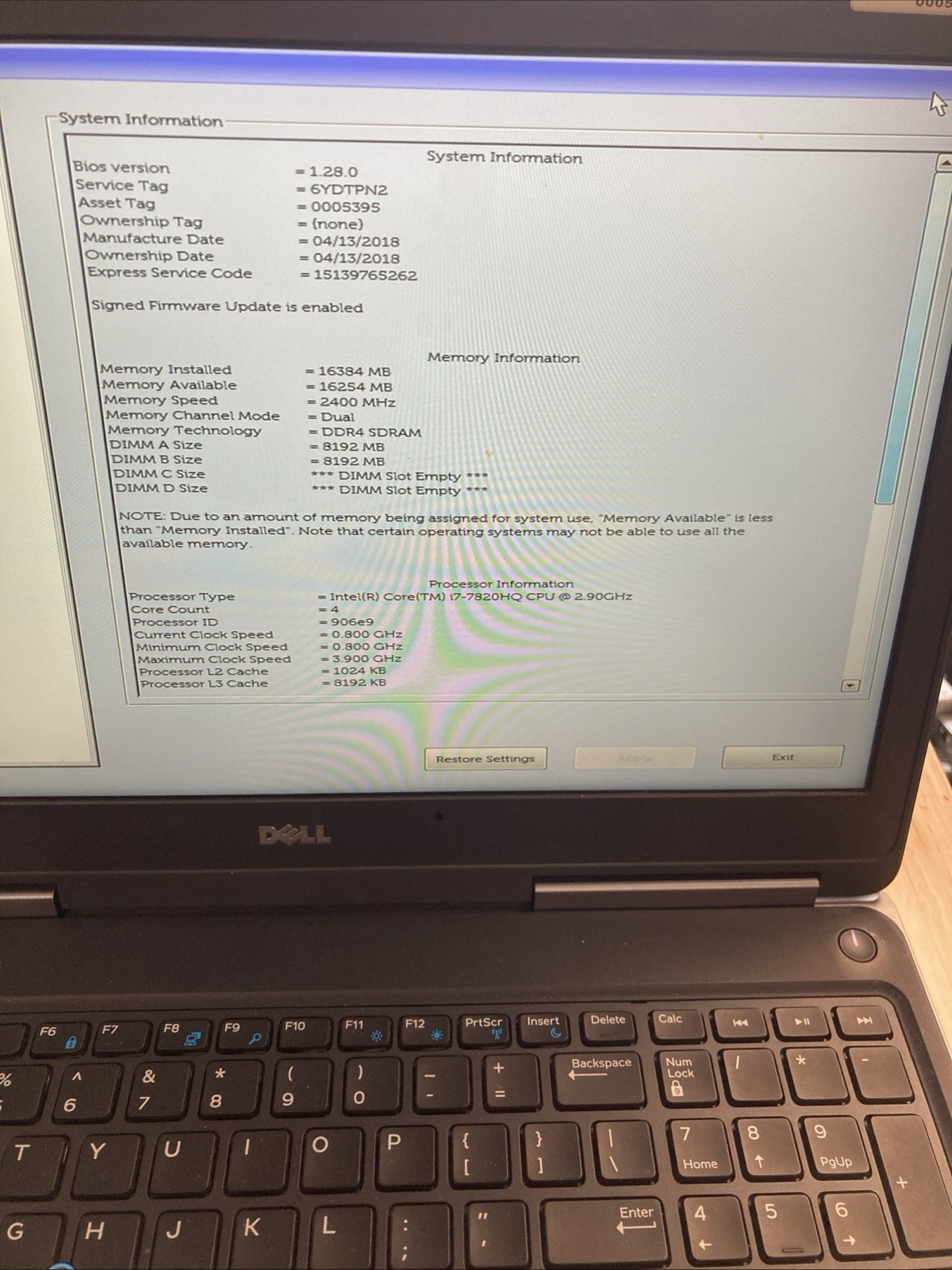 Dell precision 7520 i7-7820HQ 16gb Ram NO HDD NO Battery #1002