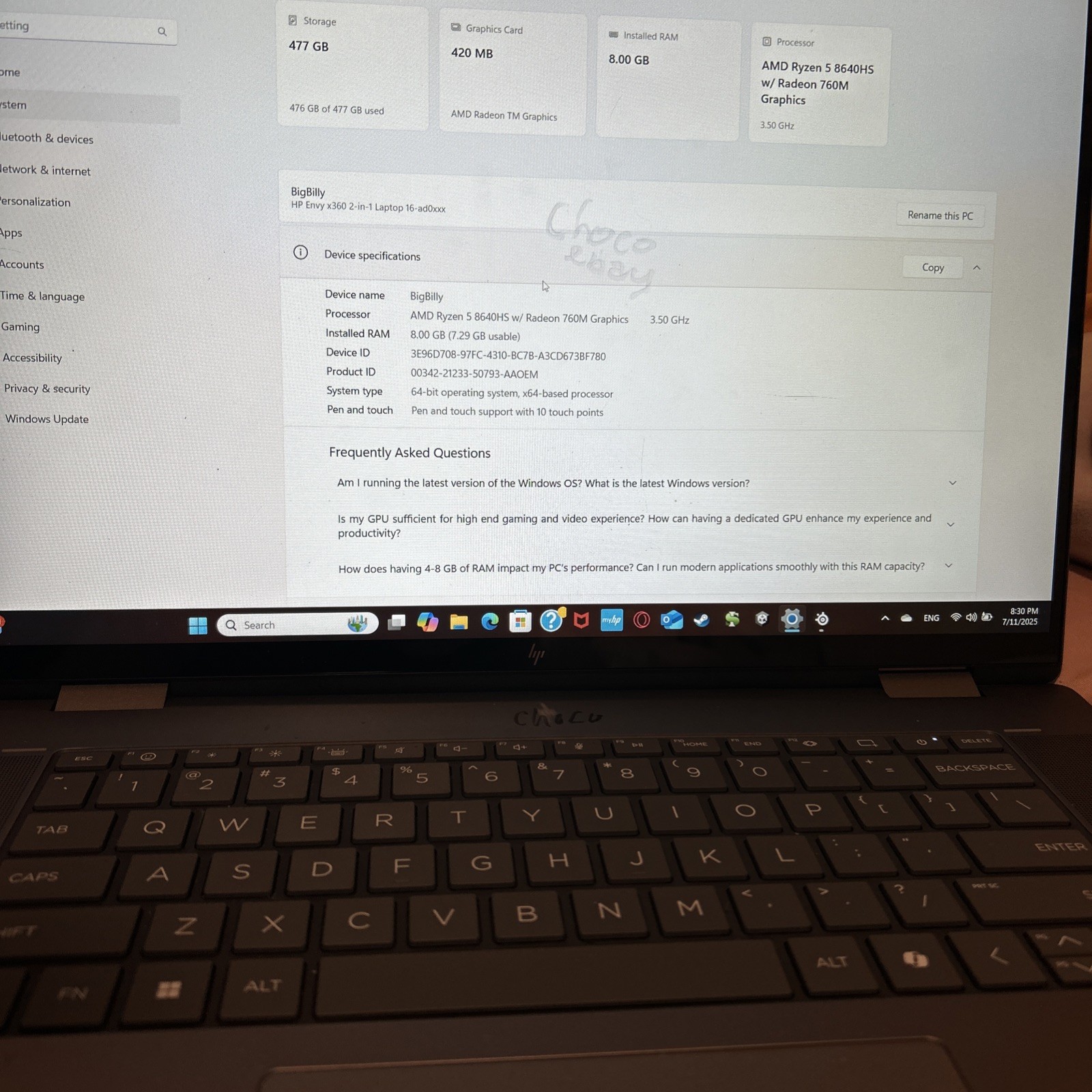 HP – Envy 2-in-1 16″ 2K Touch-Screen – Intel Core Ultra 5 – 477GB SSD AMD Ryzen5