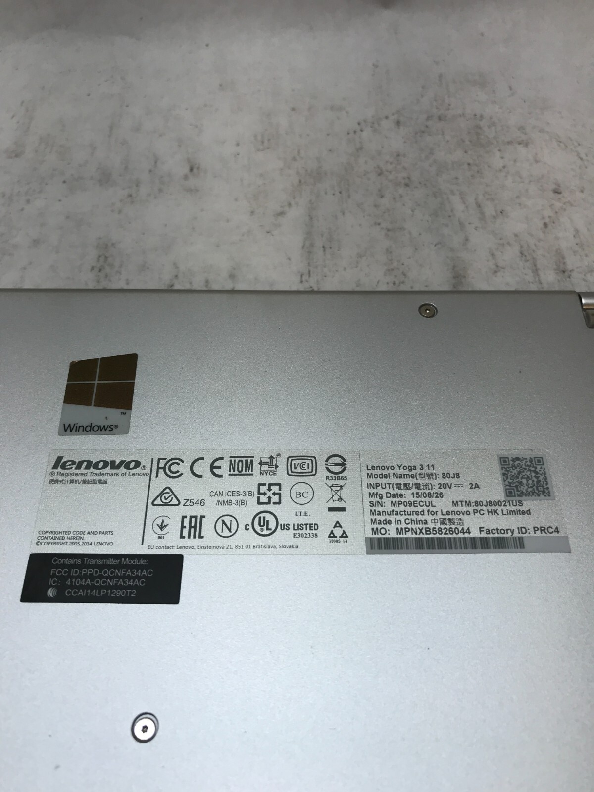 Lenovo Yoga 3 1170 11″ Intel M-5Y71 8GB RAM NO HDD/OS For Parts UNTESTED – – DW