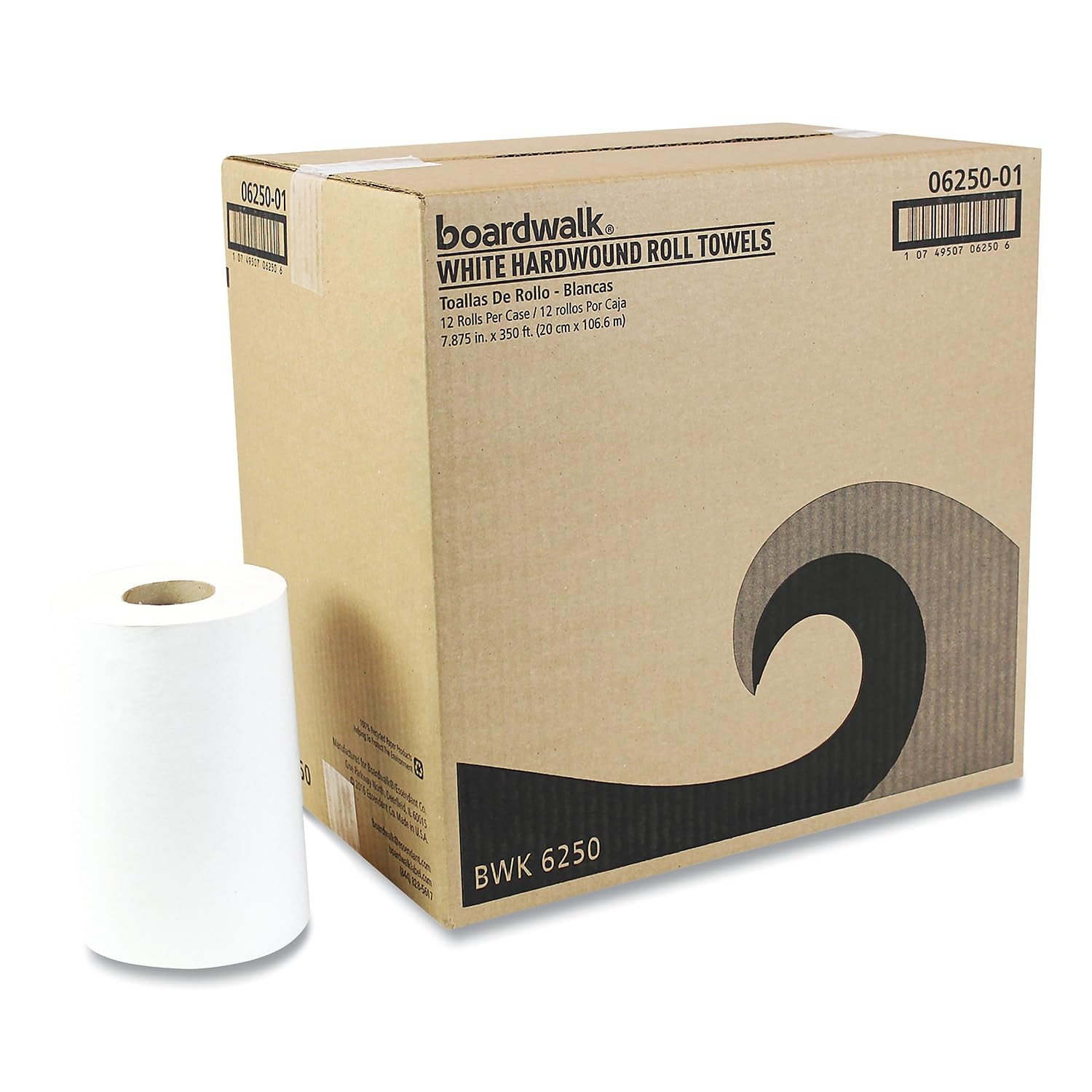 6250 Hardwound Paper Towels, Nonperforated 1-Ply White, 350 Ft (Case of 12 Rolls