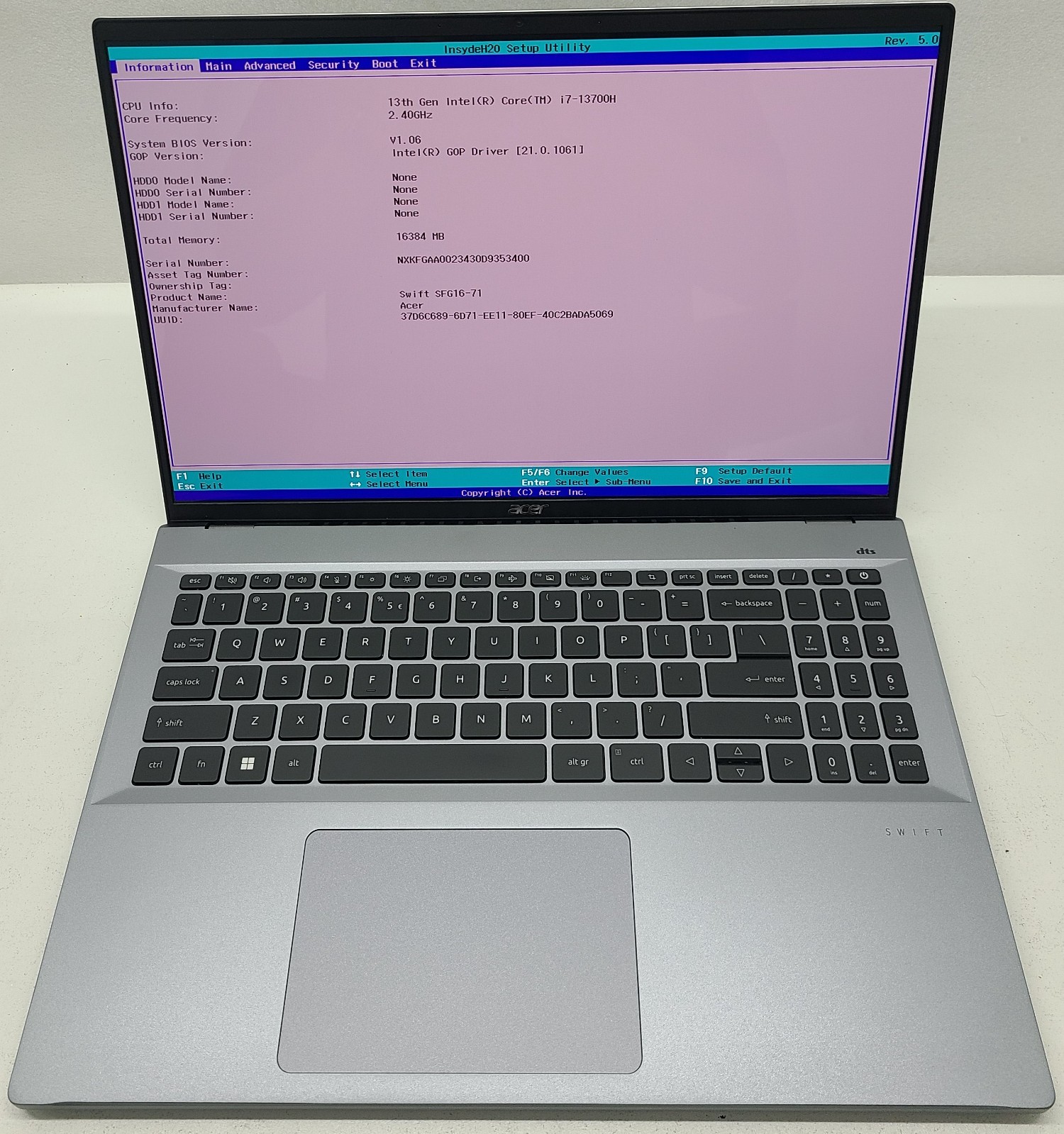 Acer Swift Go 16 SFG16-71-75FJ Laptop Intel i7-13700H 16Gb RAM NO HD/OS (FL)