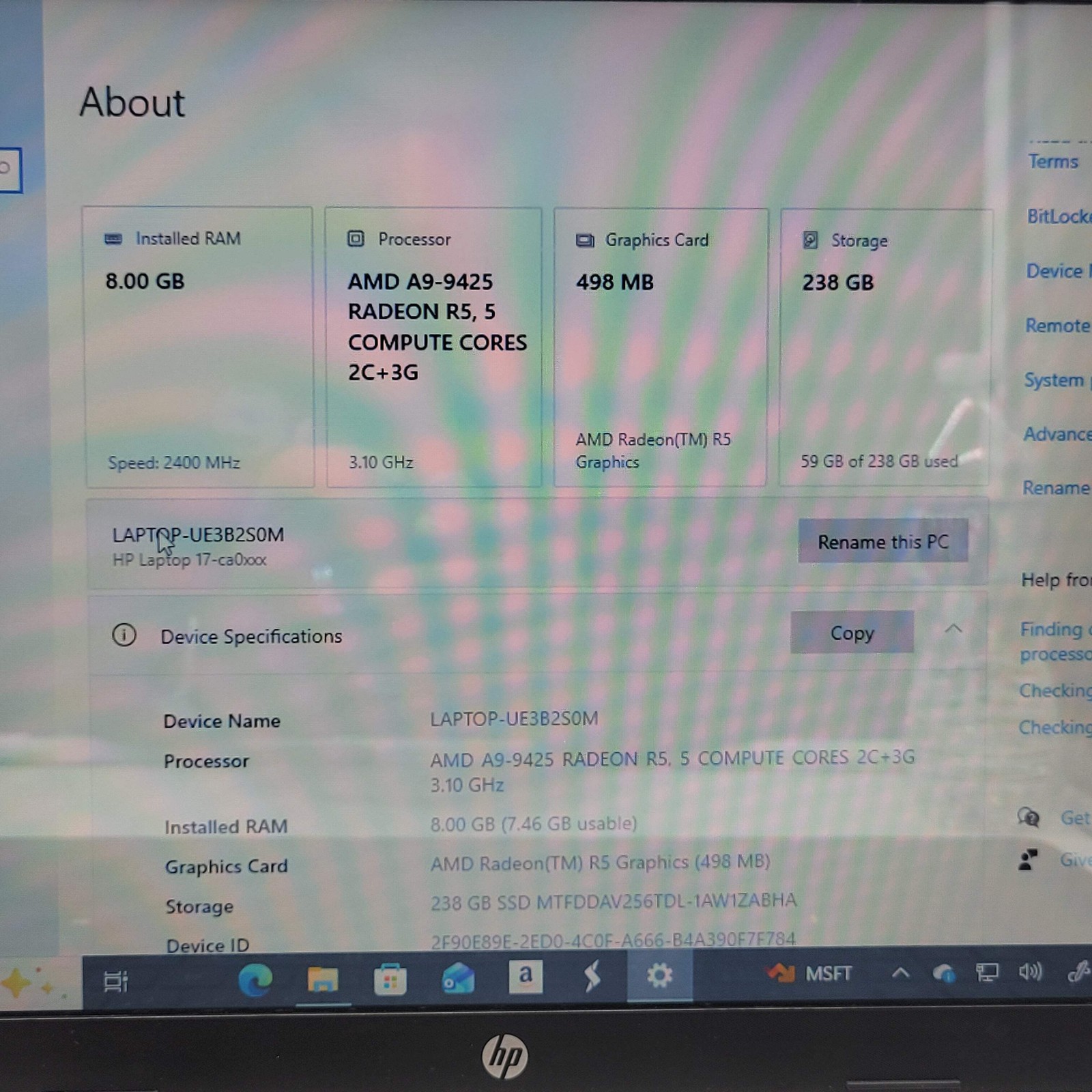 HP Laptop 17-ca0016ds 17″ A9-9425 3.1GHz 8GB RAM 256GB SSD