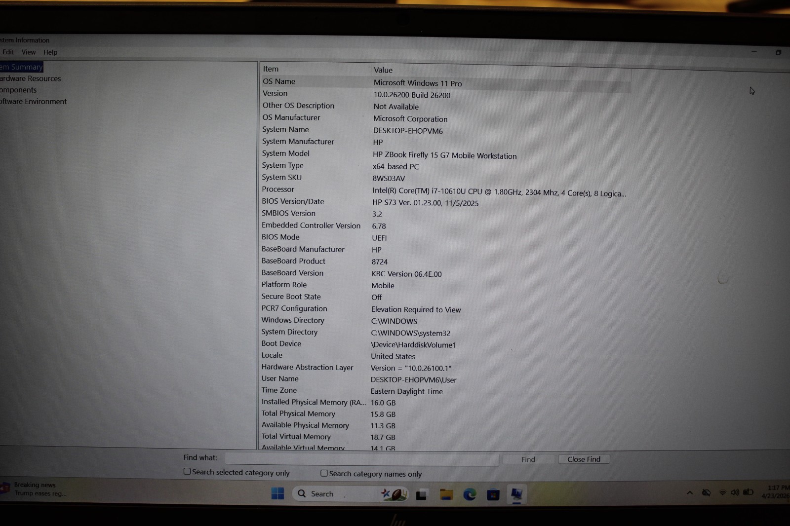 HP ZBook Firefly 15G7 Mobile WS I7-10610U 256GB NVME 16GB DDR4 Nvdia-See Desc