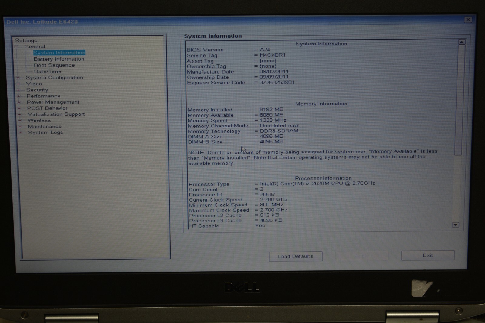 Dell Latitude E6420 14″ Intel i7-2620M 2.7GHz 8GB Ram No HD #W134