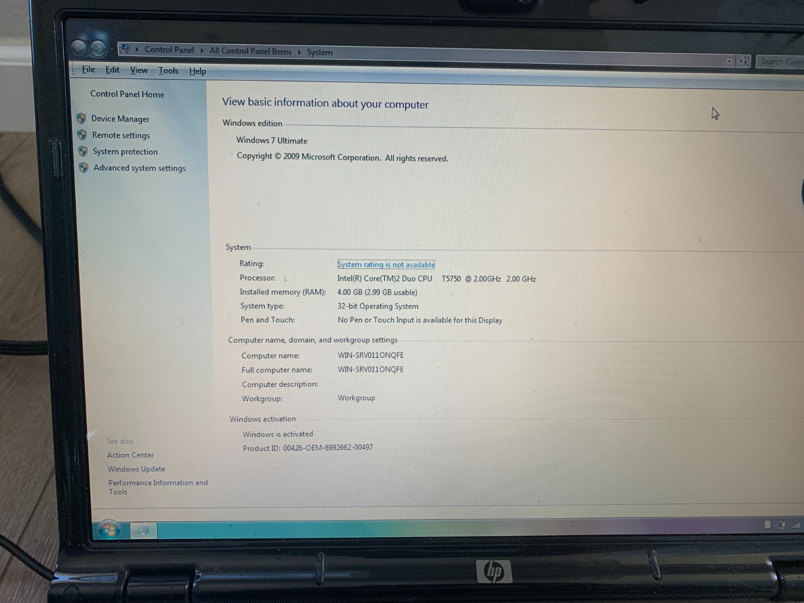HP Pailion dv6000 15.4″ Intel Core 2 Duo T5750 2.00GHz 4GB RAM 100GB HDD Win 7
