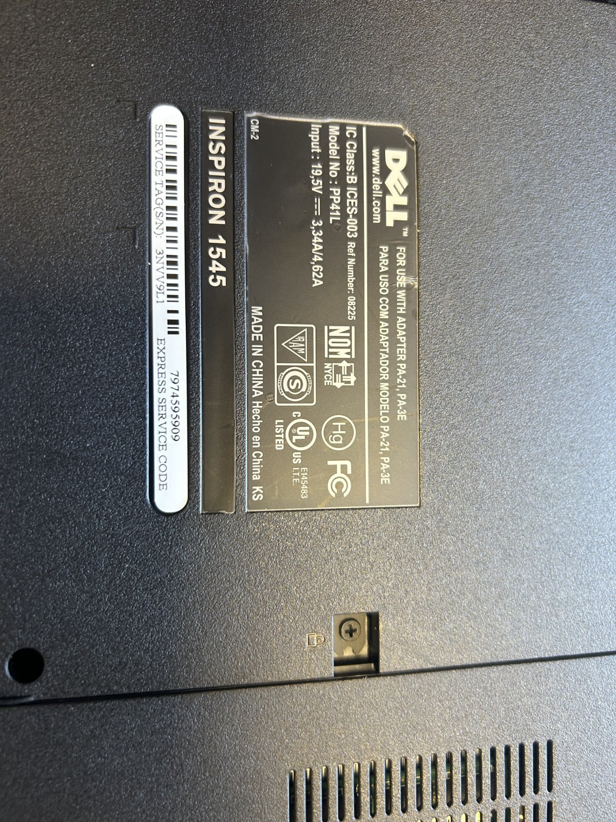 Dell Inspiron 1545 15.6 Dual Core T4400 2.2Ghz 4GB 500GB Windows 7 Good battery