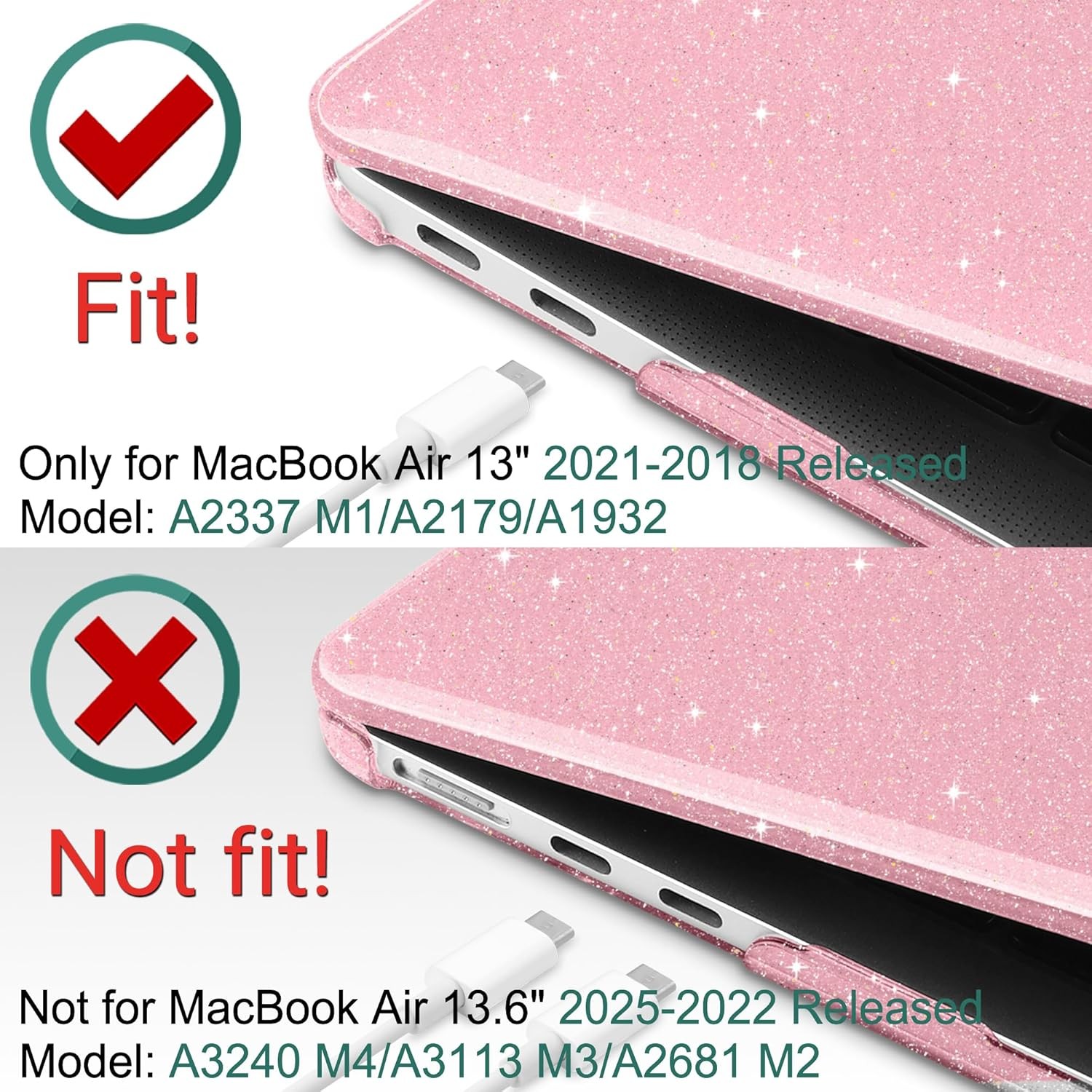 MacBook Air 13 inch Case 2021-2018 Release A2337 M1 A2179 A1932, Sparkly Pink