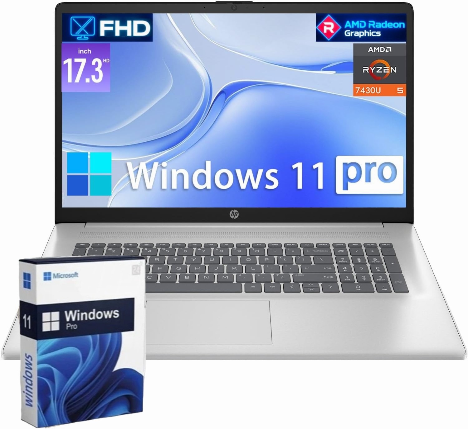 HP 17.3″ Laptop computer Win11Pro 2.7 GHz~4.3 GHz Ryzen 5-7430U Upto 32GB 2TB