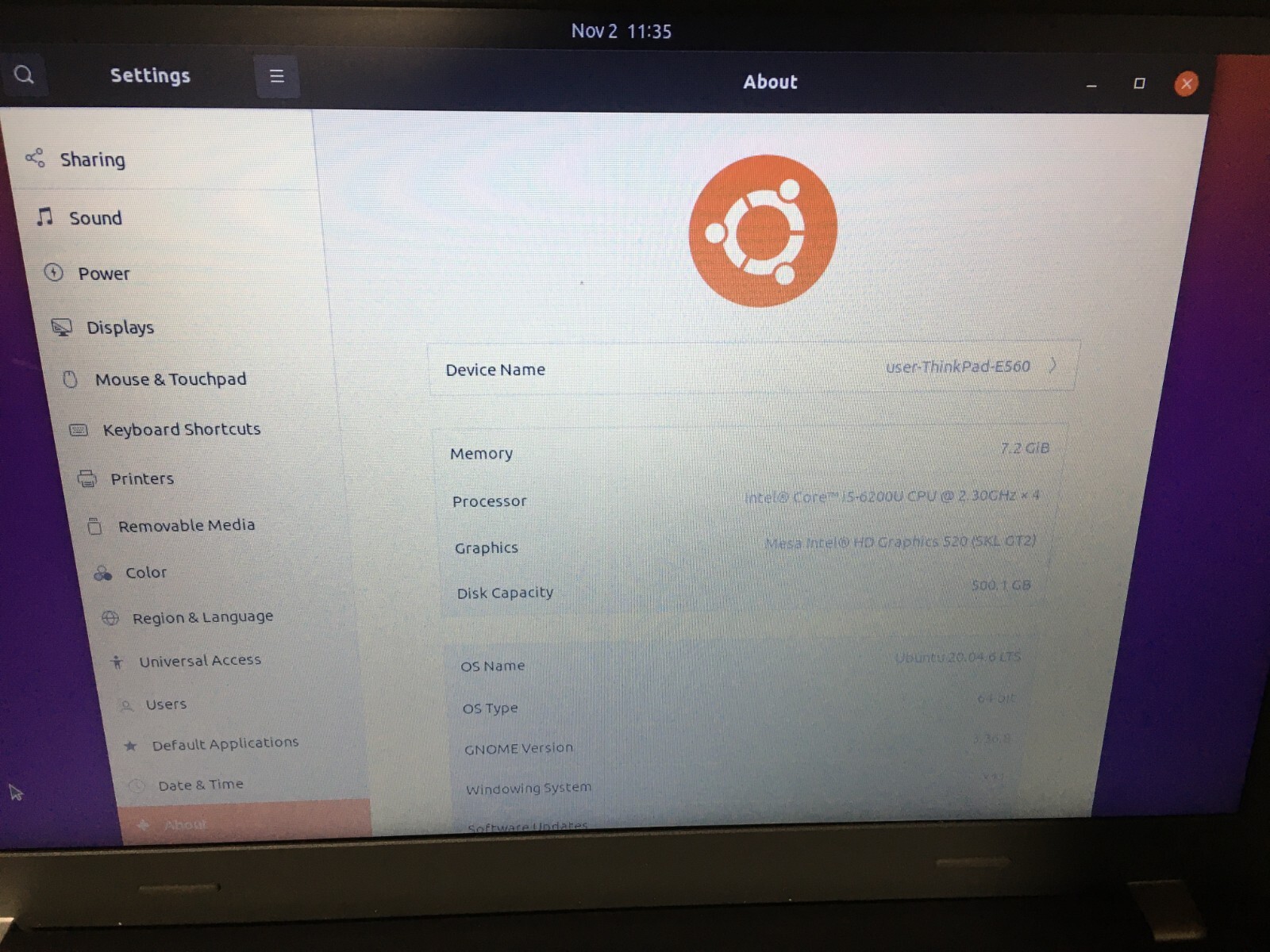 Lenovo E560 i5-6200U @ 2.3GHz 8GB RAM 500GB HDD
