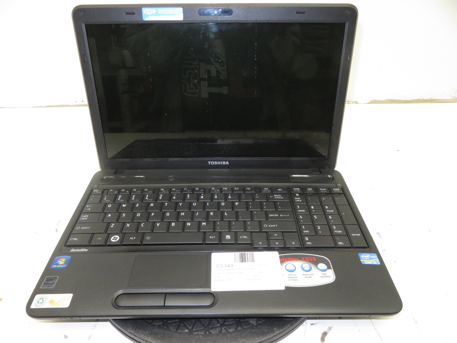 Toshiba Satellite C655-S5343 Laptop Intel Core i3-2330M 4GB Ram No HDD/ Battery