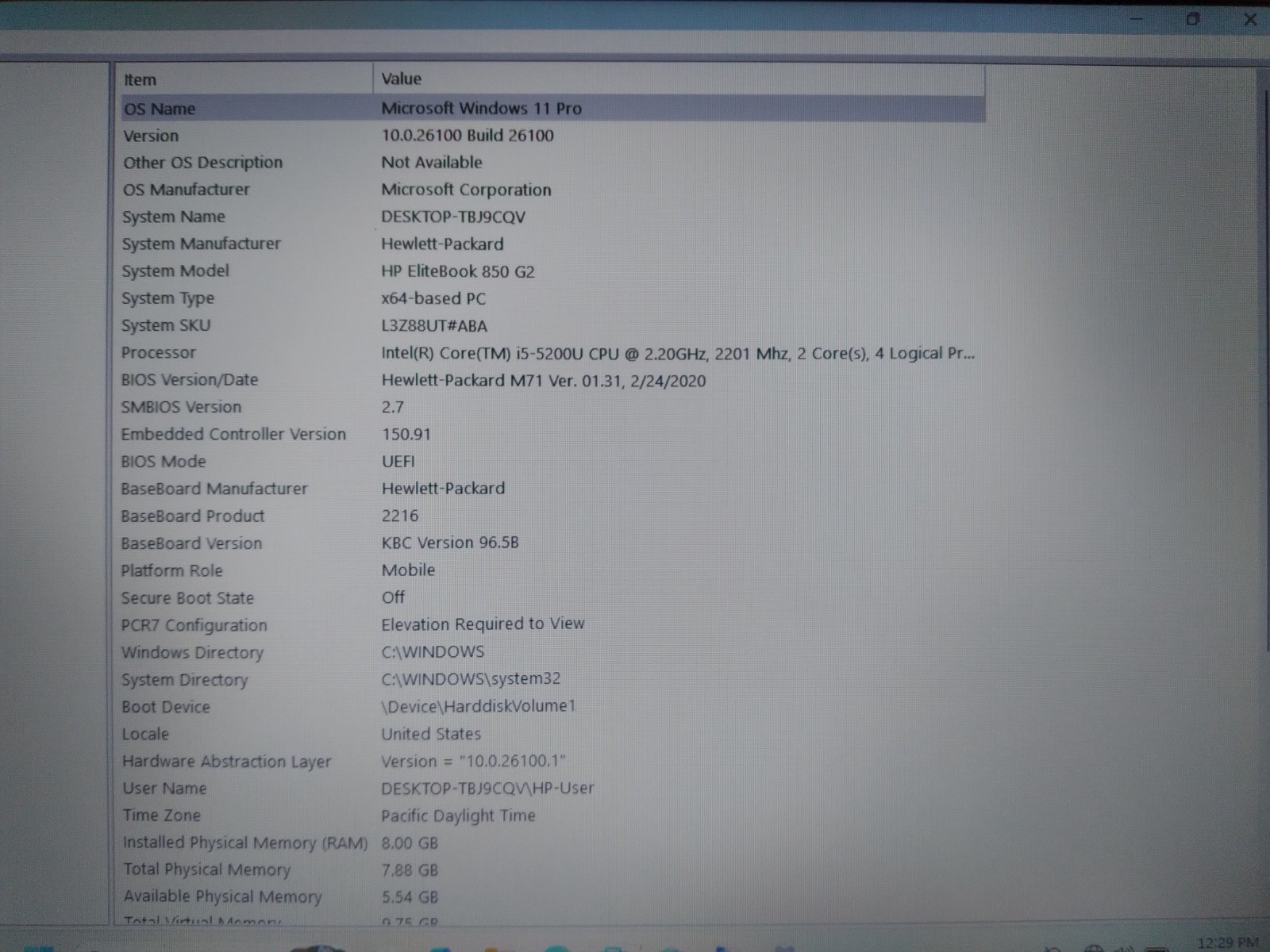HP ELITEBOOK 850 G2 15.6″ CORE i5-5200U@2.20GHz 8GB RAM 250GB SSD Win 11 Pro