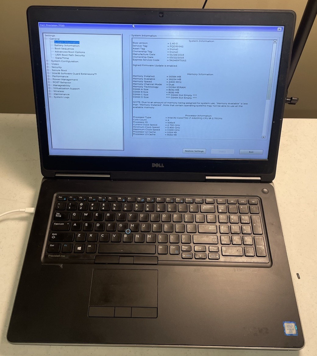 Dell Precision 7720 i7-6820HQ 16GB RAM WX4130 NO HDD FP/R