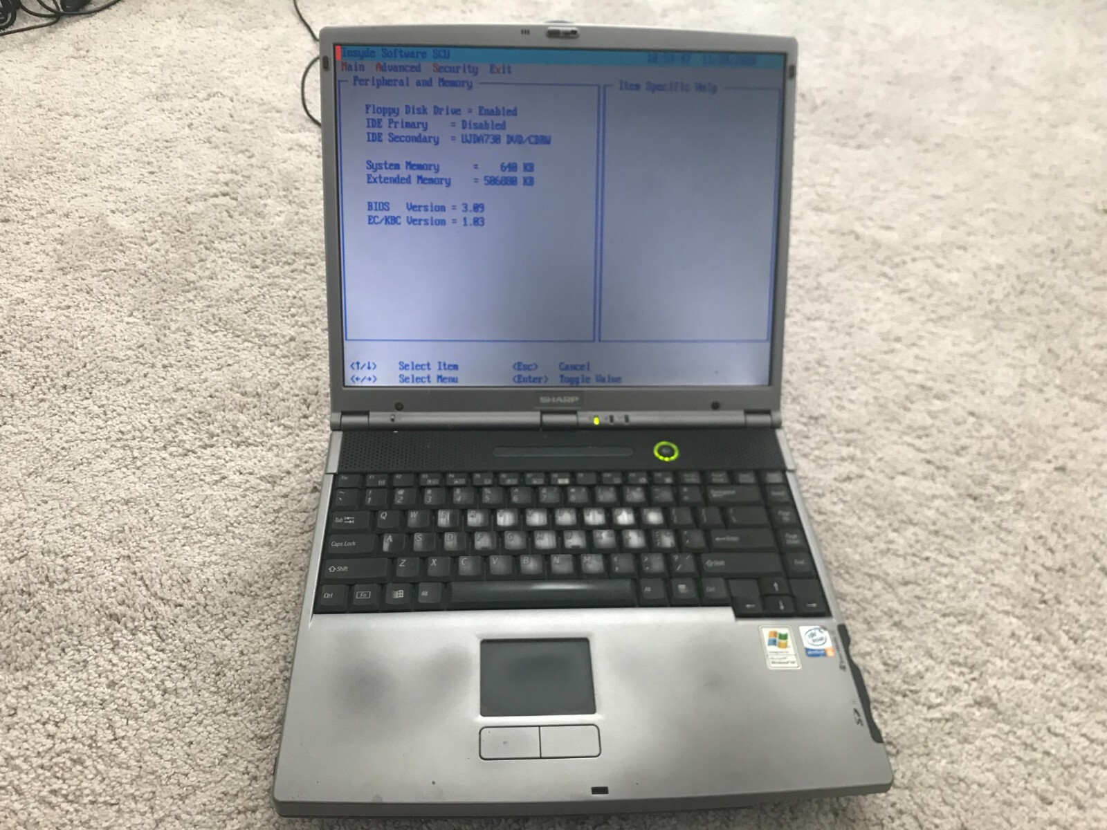 SHARP NOTEBOOK COMPUTER PC-GP20 VI456VQLPI Intel Pentium 4 Unknown Missing Parts