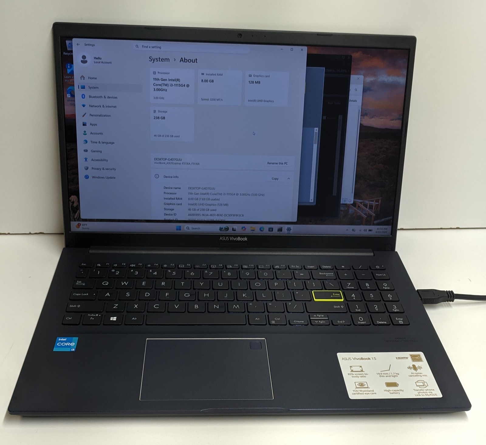 Asus VivoBook 15 F513E 15.6in I3-1115G4, 8GB, 256GB
