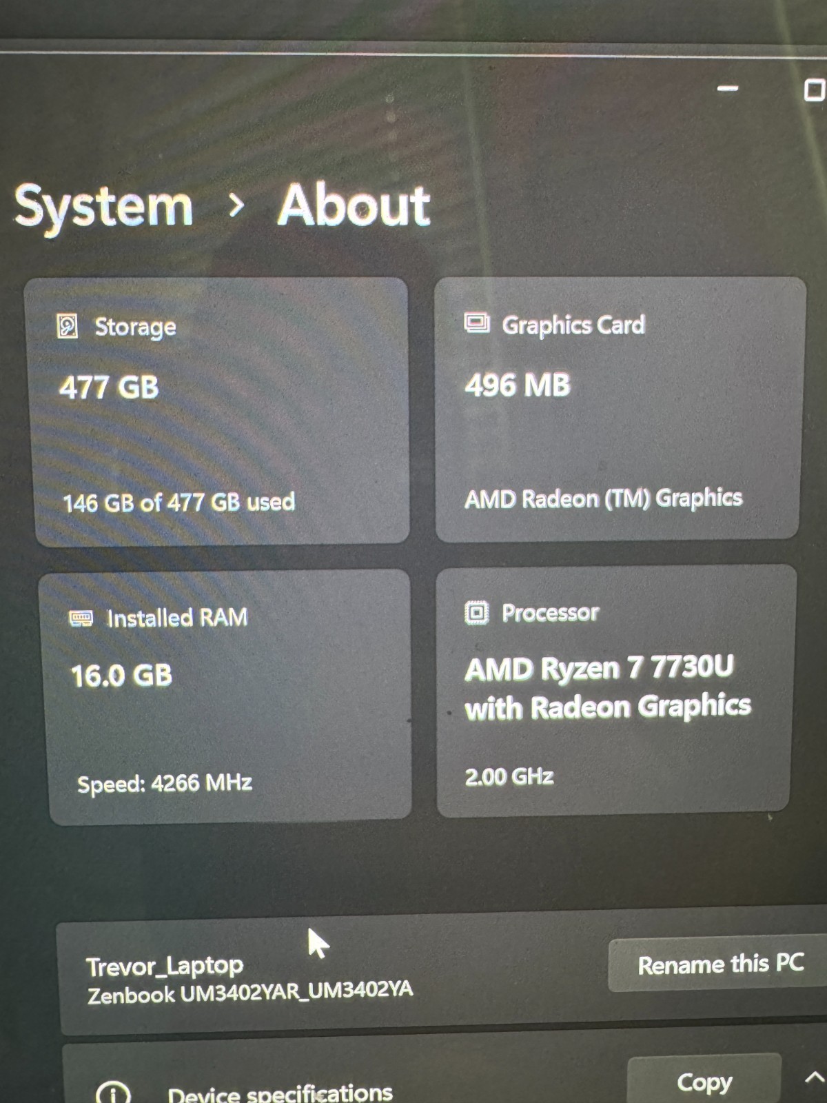 ASUS Zenbook 14 UM3402YA Touch Laptop Ryzen 7 7730U 16GB RAM 512GB SSD