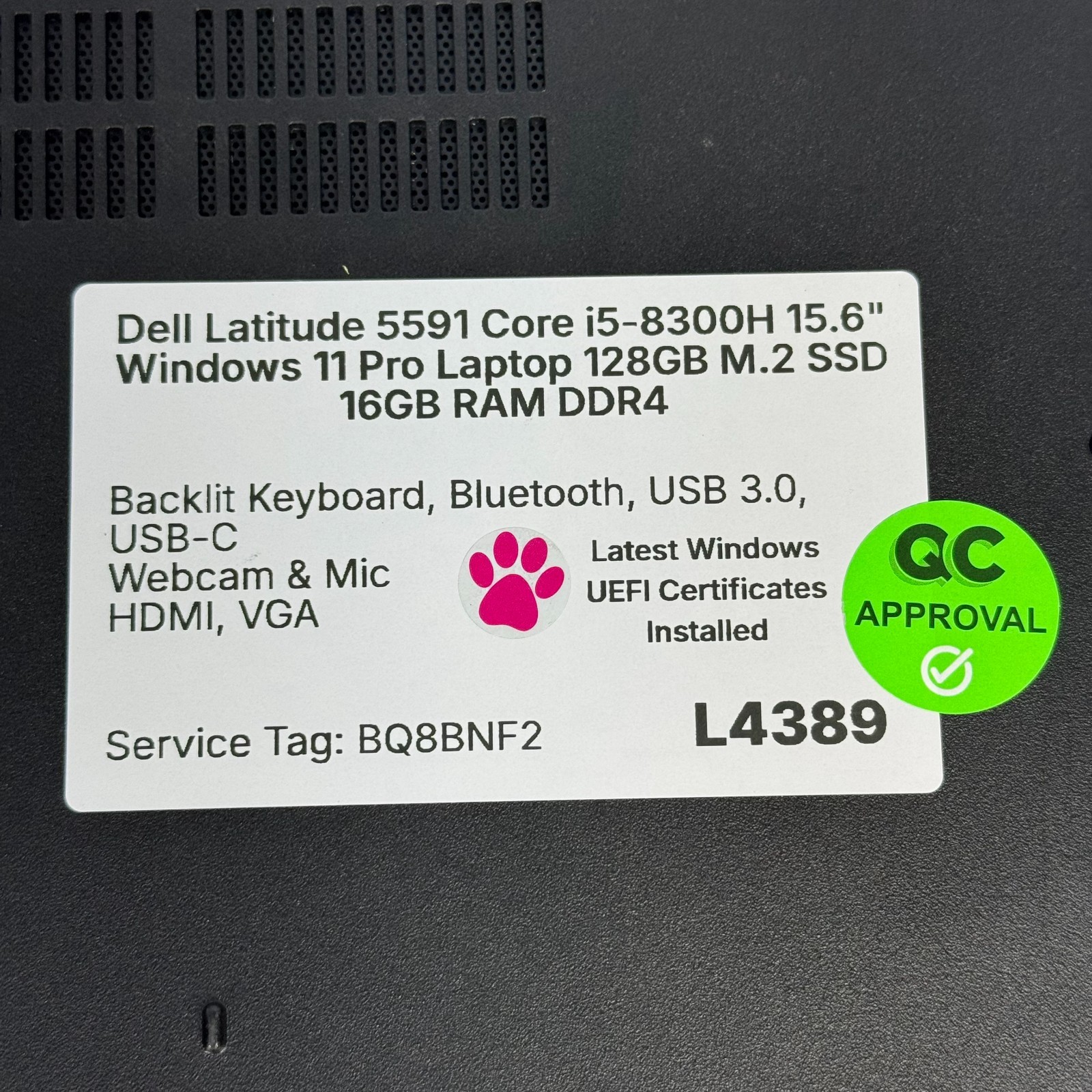 Dell Latitude 5591 i5-8300H 15.6″ Windows 11 Pro Laptop 128GB SSD 16GB RAM