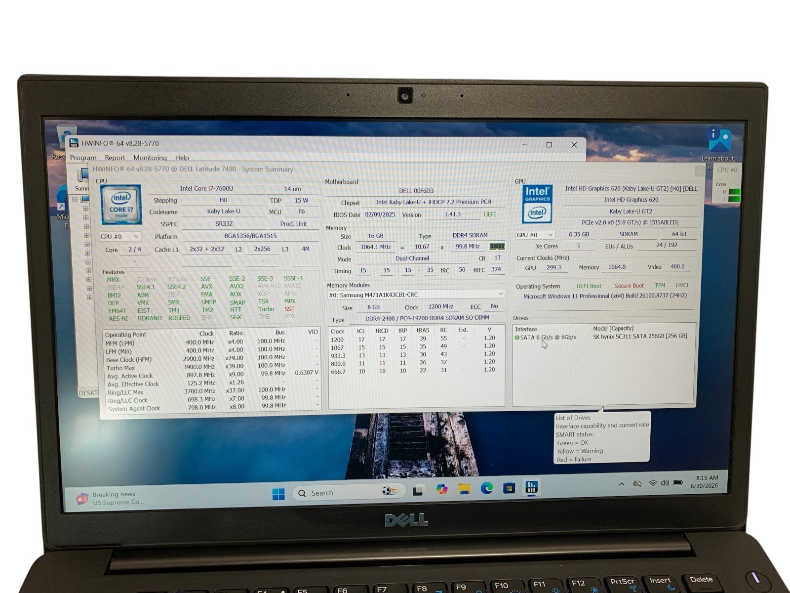 Dell Latitude 7480 Core i7-7600u 2.80GHz 256GB SSD 16GB RAM Win11 Pro Laptop