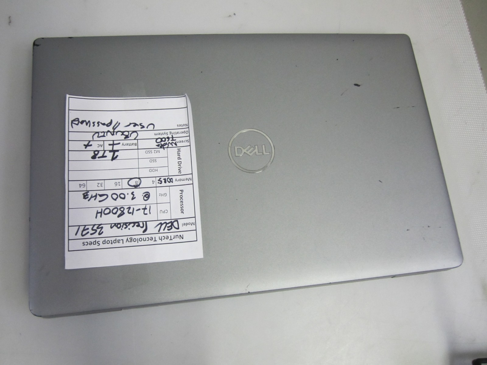 Dell Precision 3571 i7-12800H 3.00GHz 8GB 1TB NVIDIA T800 UBUNTU LAPTOP +AC