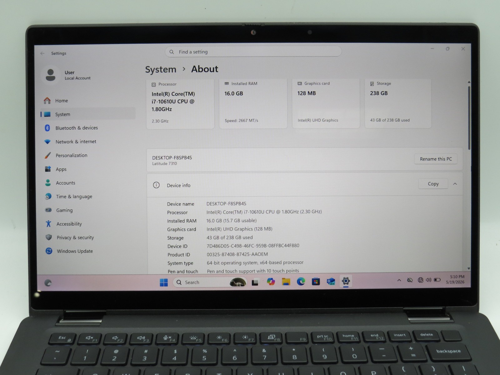Dell Latitude 7310 | i7-10610U @ 1.8GHz | 16GB / 256GB m2 | 13.3 touch | Win 11