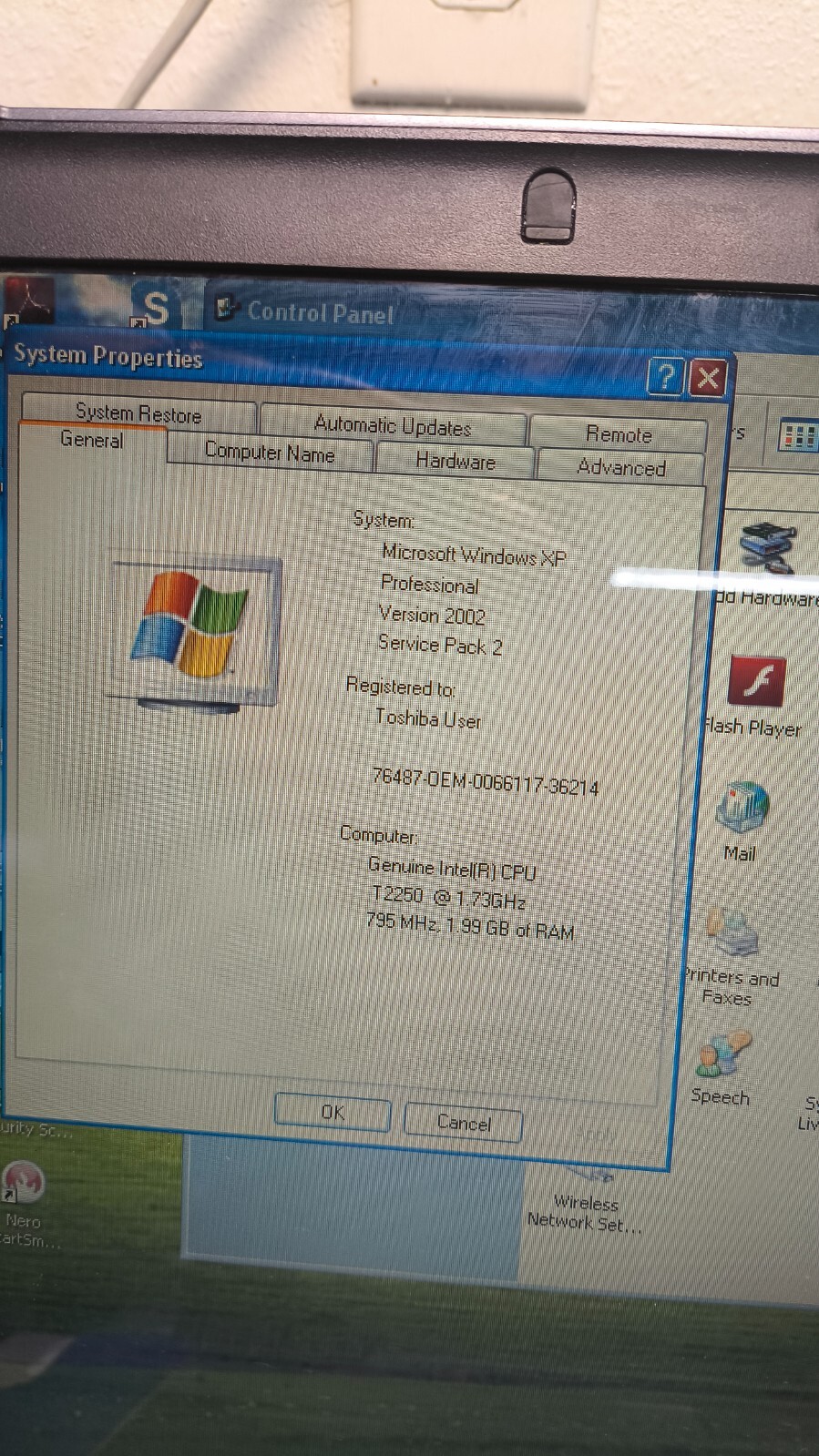 Toshiba Vintage 15″ Satellite A110 laptop Intel Pentium 2GB / 80GB HDD Win XP