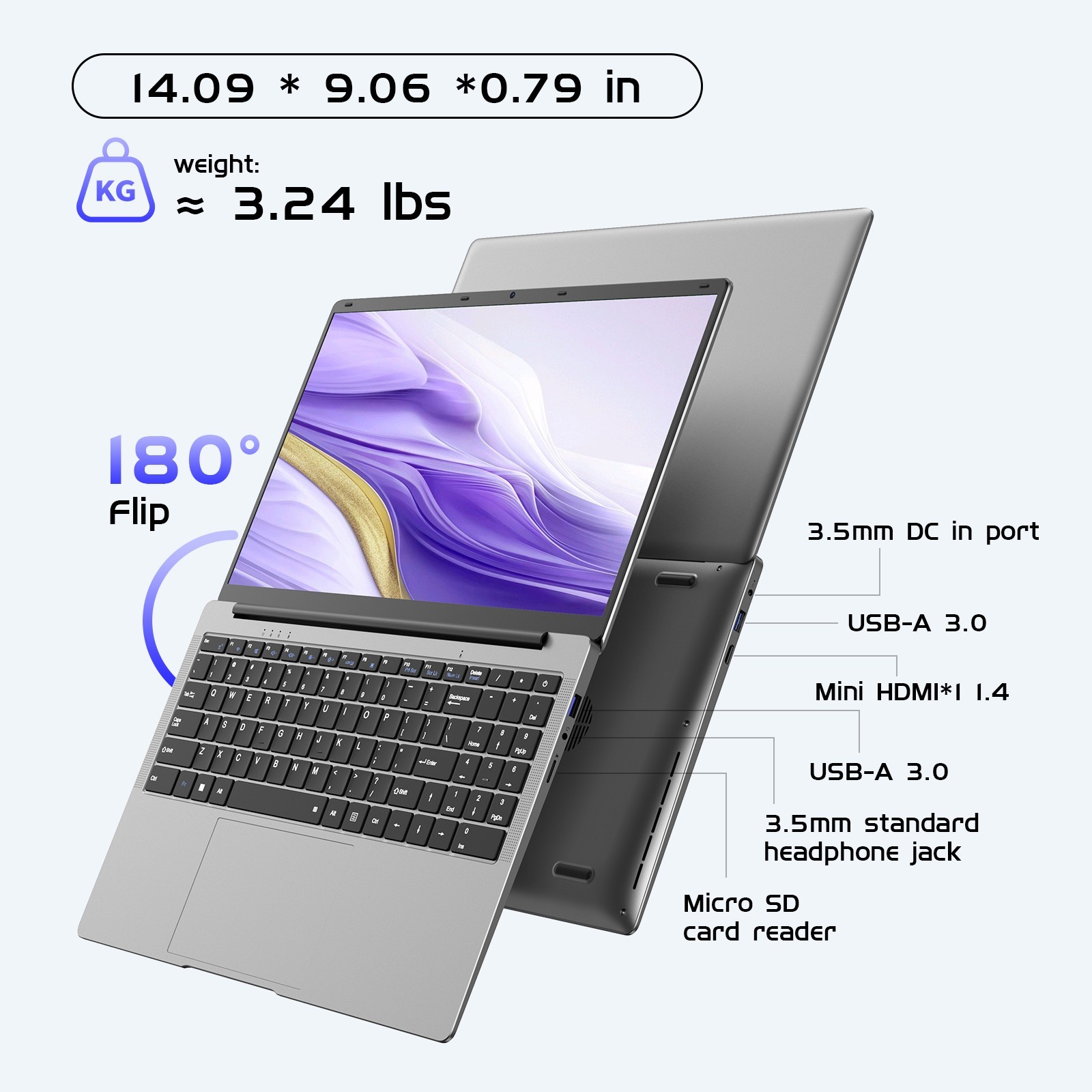 15.6″ Laptop PC 16+512GB,Windows 11 Pro,ntel Core 8100Y 3.4GHz,MS Office 2024