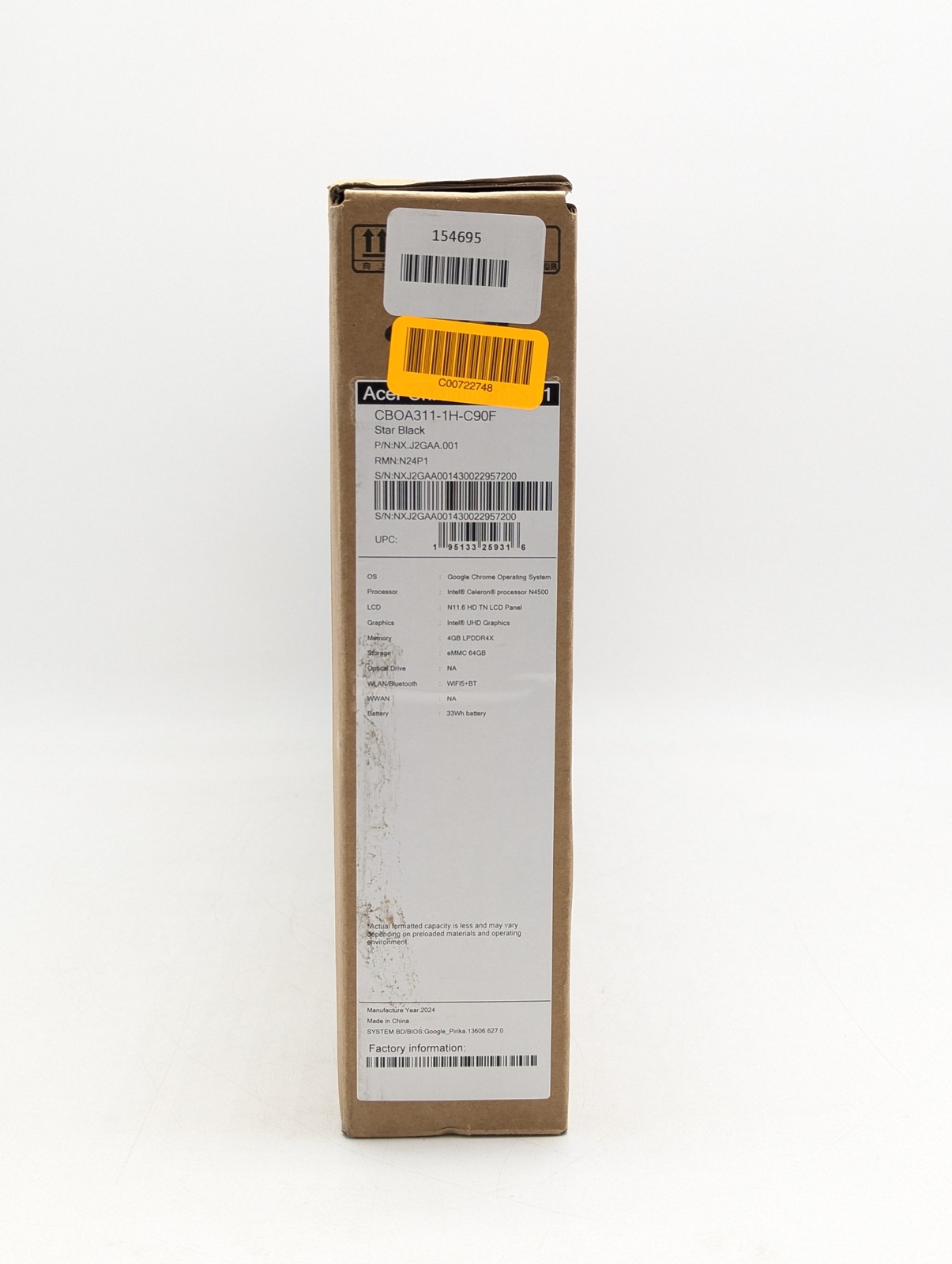Acer Chromebook 311 11.6″ Intel Celeron N4500 4GB DDR4 64GB eMMC Chrome OS