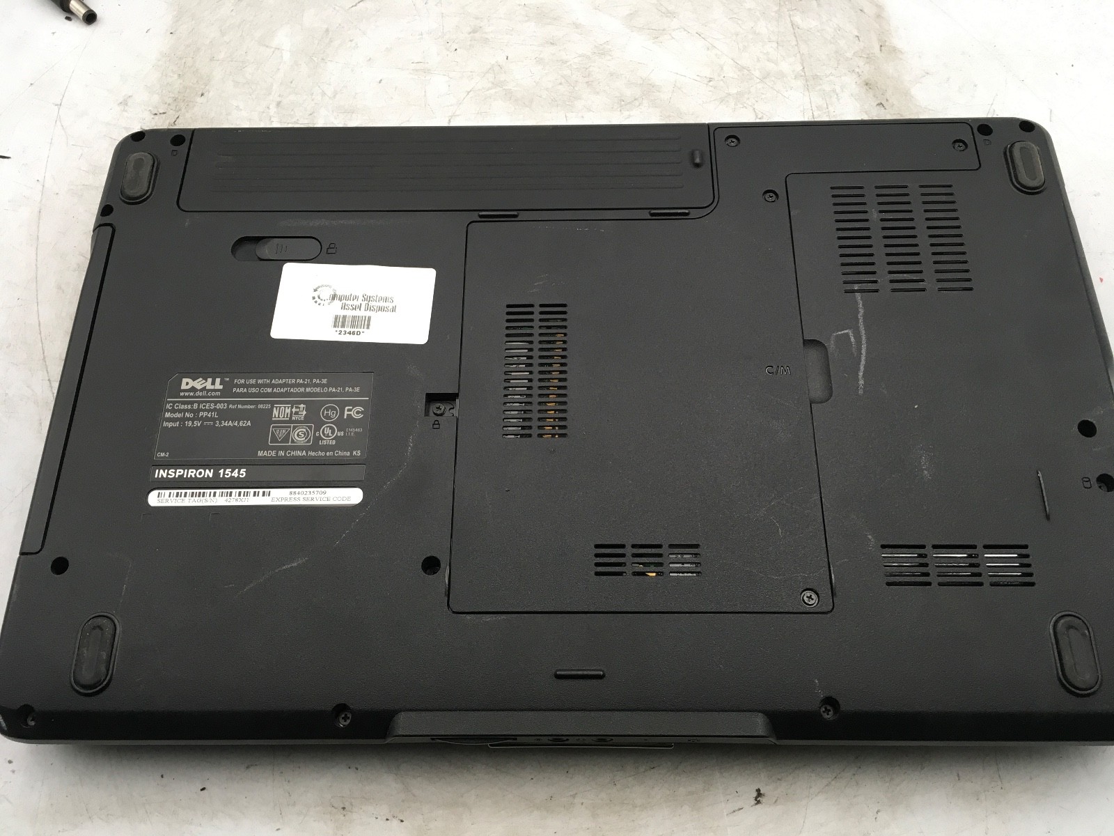 DELL INSPIRON 1545 – BOOTS TO BIOS – INTEL DUAL CORE – 2GB RAM – READ DESCRIP-BB