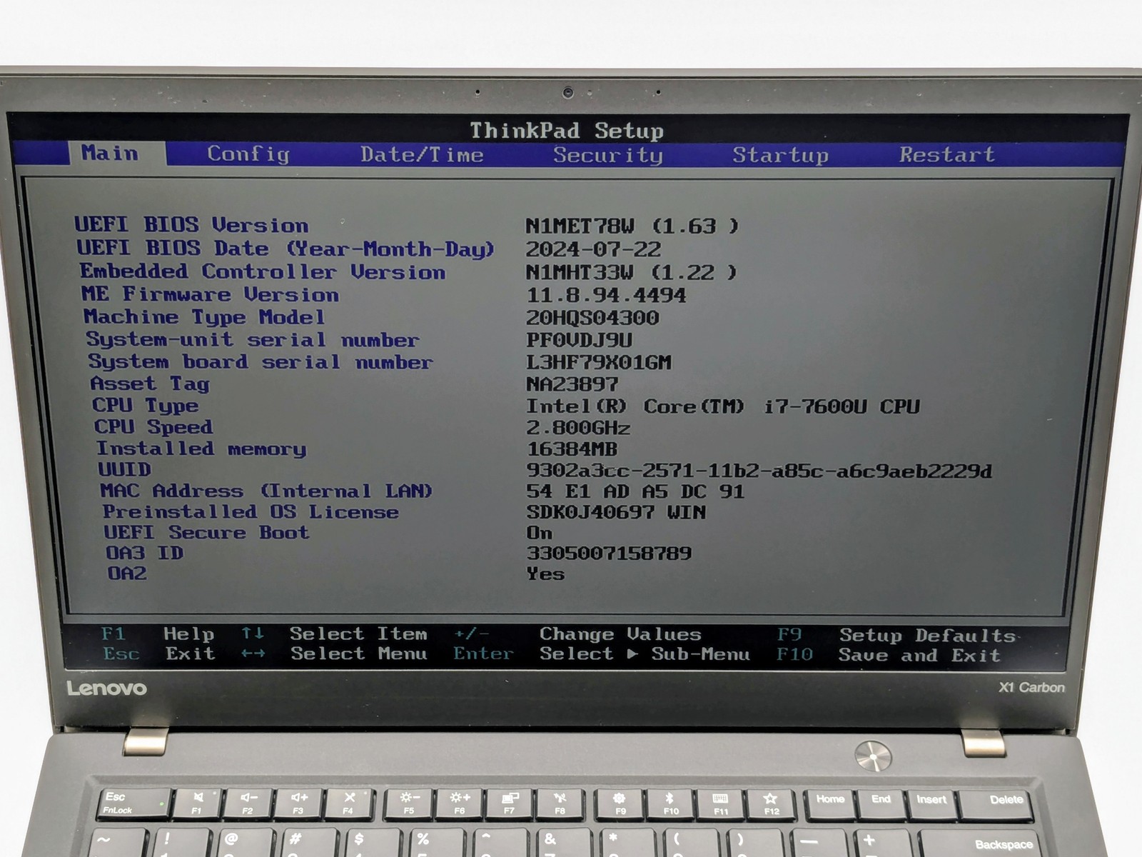Lenovo ThinkPad X1 Carbon 5th Gen 14″ FHD I7-7600U 256GB SSD 16GB W10P *READ*