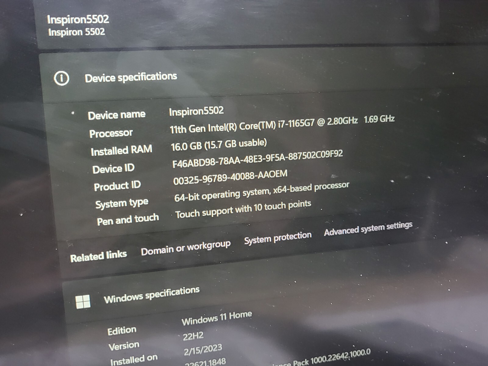 Dell Inspiron 5502 15.6″ Laptop| Intel i7 1165G7|500GB |16GB RAM |Nvidia| Win11
