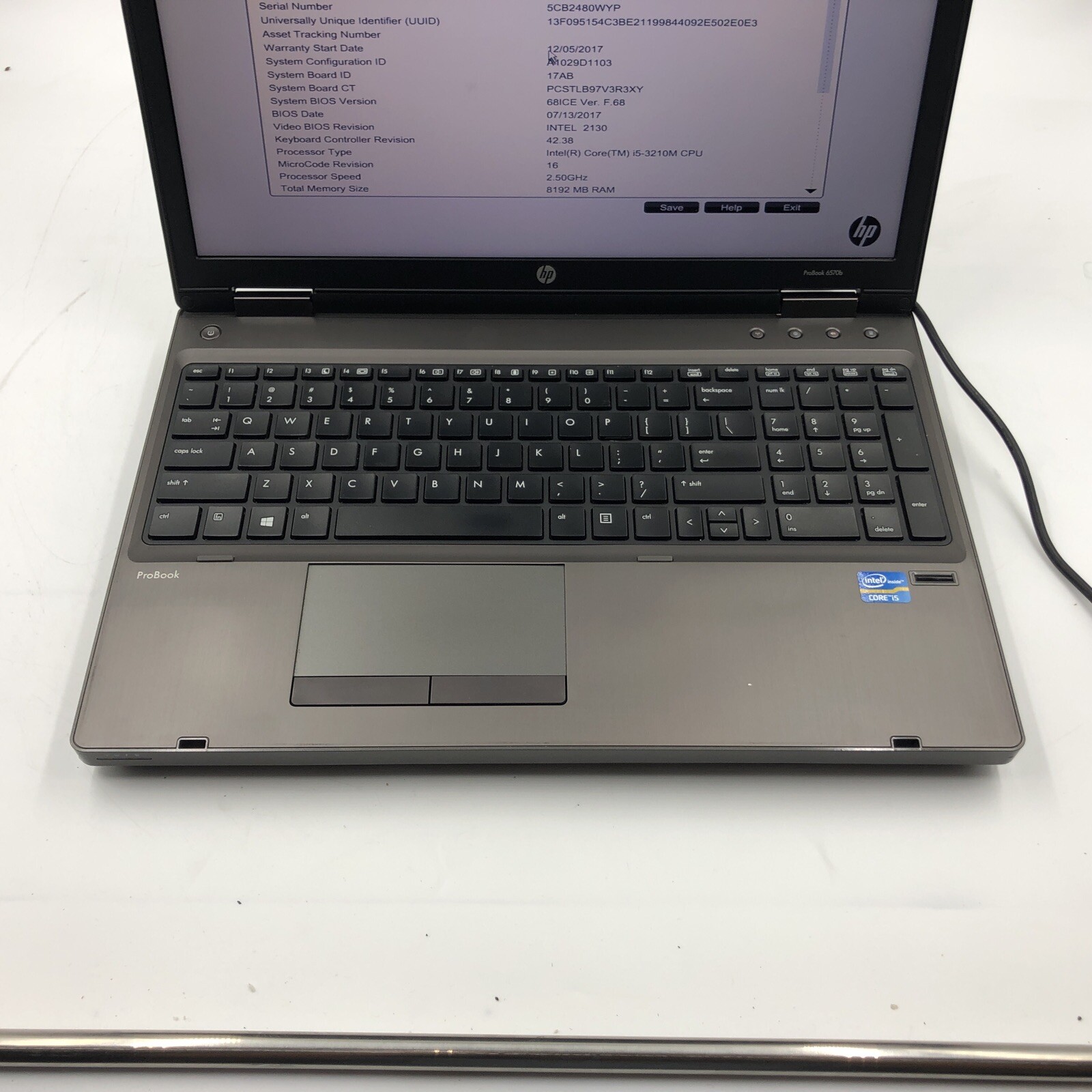 HP ProBook 6560B i5-3210M 2.5GHz 8GB 500GB HDD W10P No Battery Bios Locked