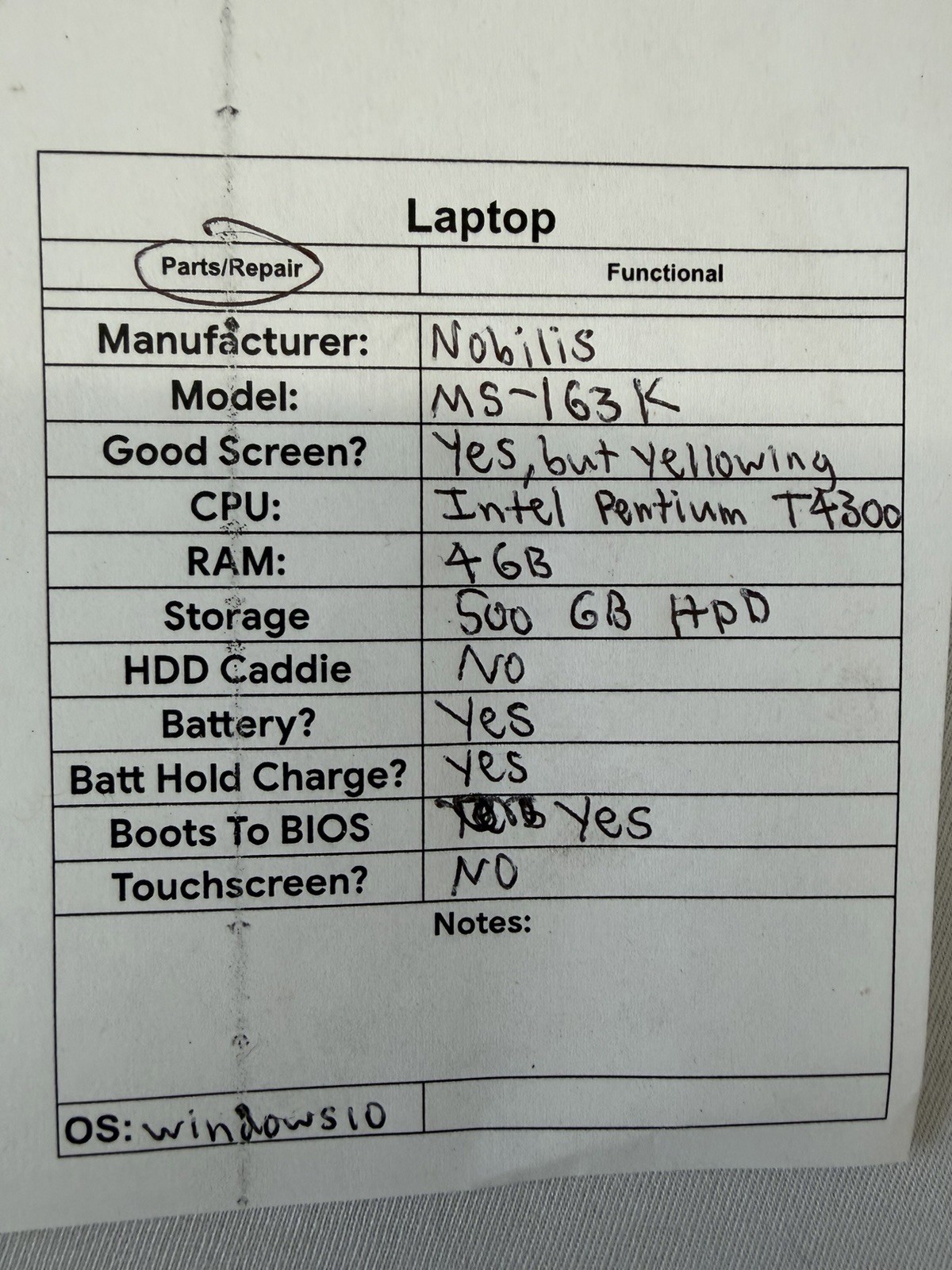 Nobilis MS-163K Laptop – Screen Yellowing -Intel Pentium T4300 – Read Des