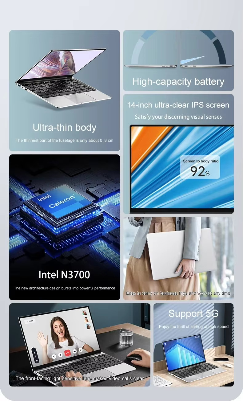 14.1″Ultra Slim Laptop 16GB RAM SSD Intel N3700 Notebook 1920*1080