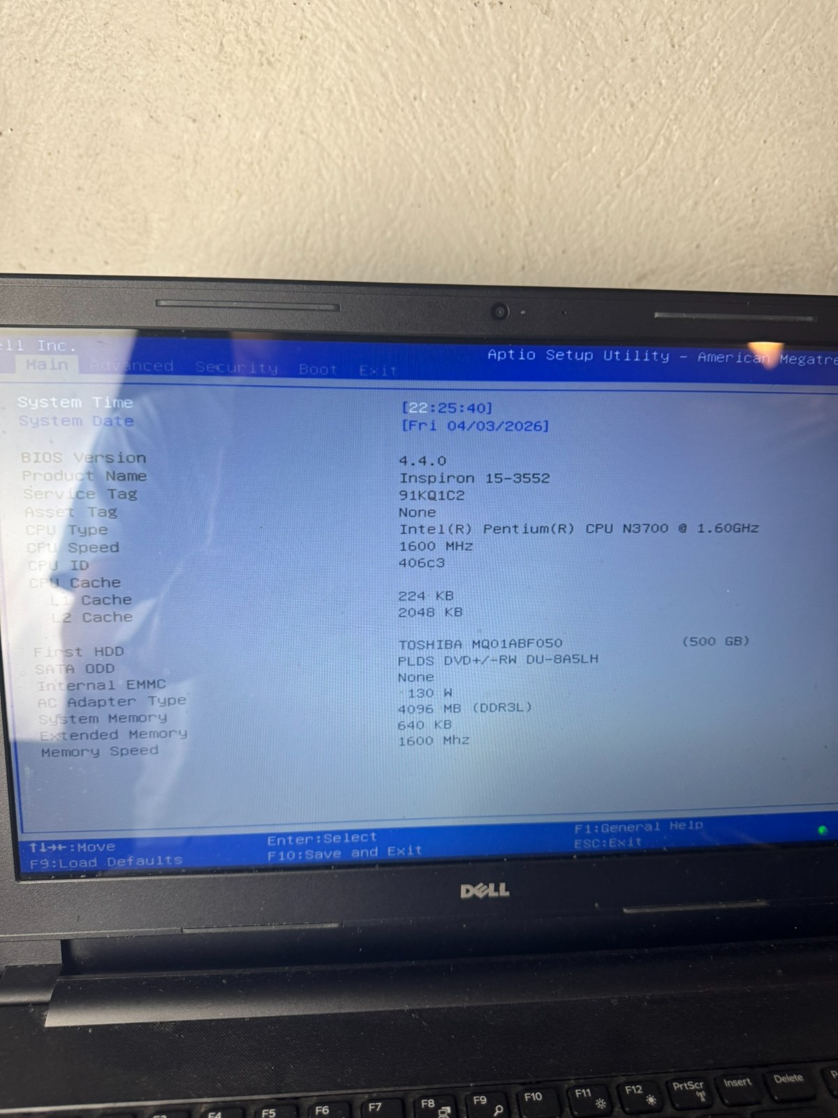 Dell Inspiron 15-3552 15.6in Pentium N3700 4GB RAM 500GB HDD No OS #5069