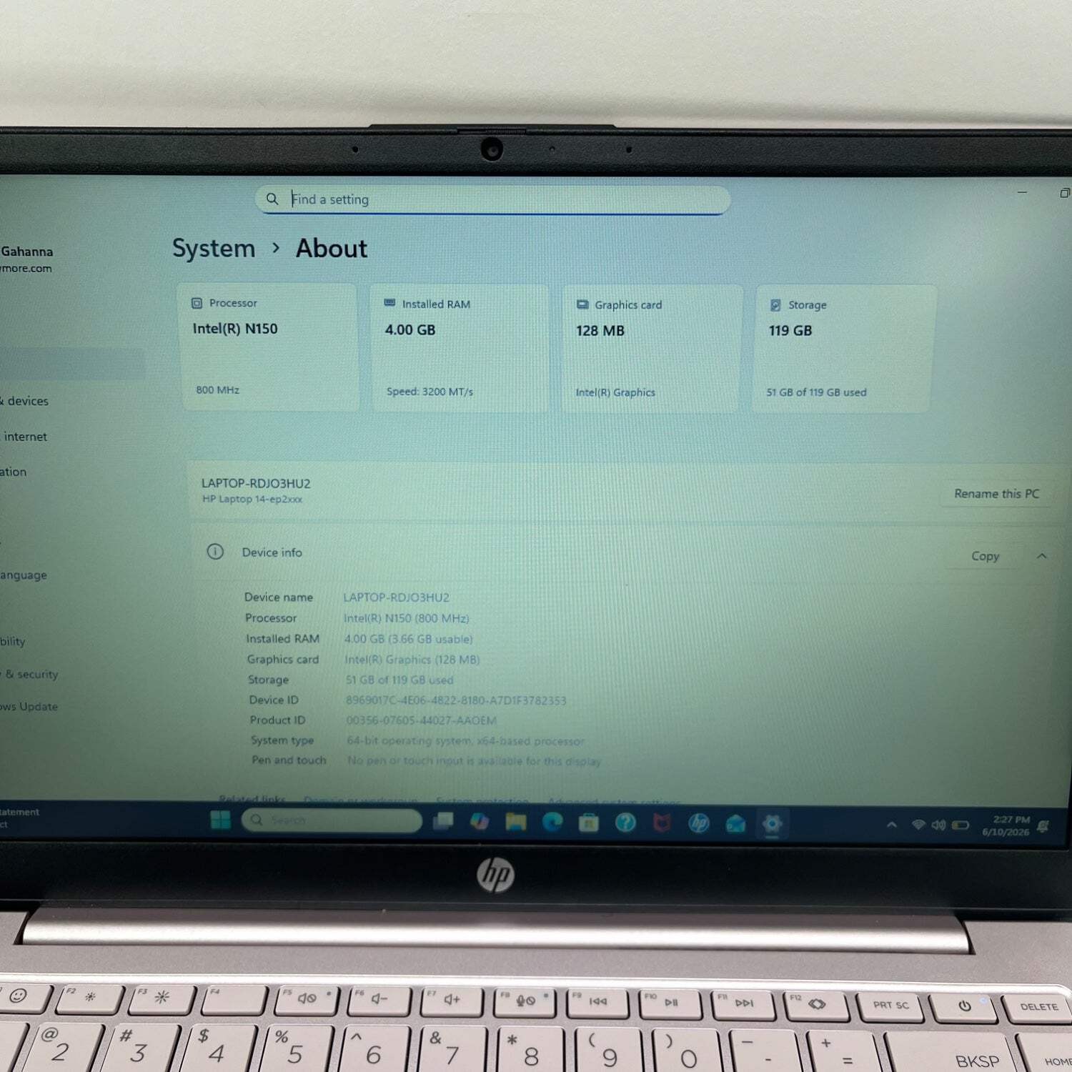 HP Laptop 14-EP2011WM 14″ N150 .8GHZ 4GB RAM 128GB SSD
