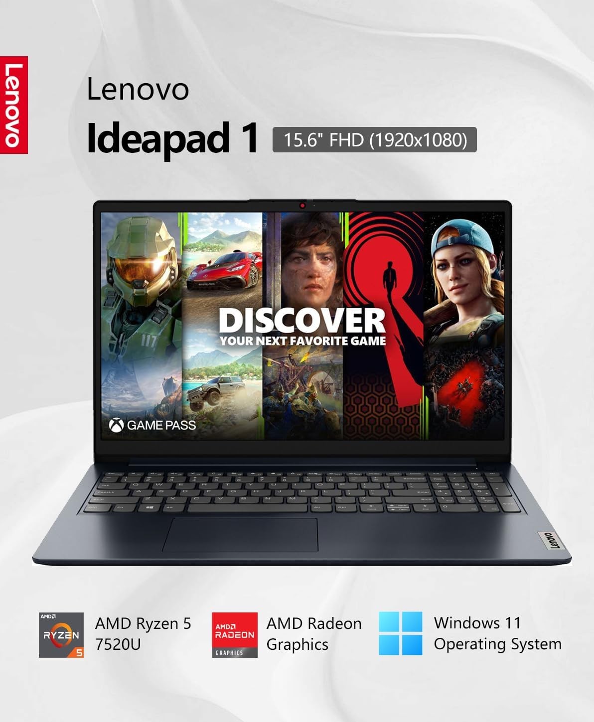 Lenovo IdeaPad 1 15.6 Full HD Touchscreen Laptop AMD Ryzen 5 7520U 8GB RAM 256GB