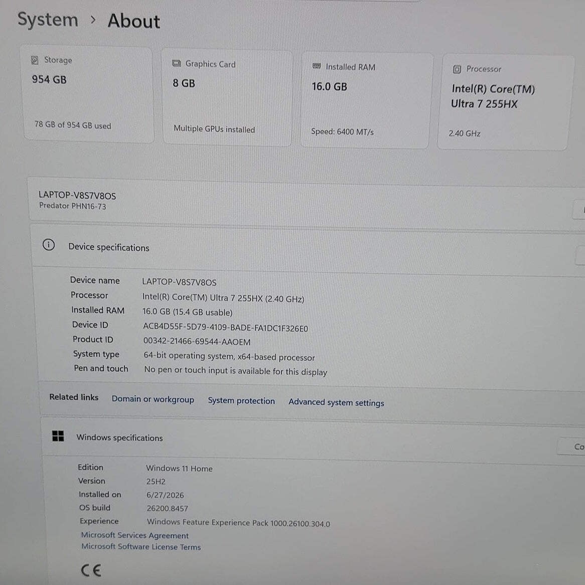 Acer Predator Helios Neo 16 Core Ultra 7 255HX 16GB RAM 1TB SSD GeForce RTX 5070