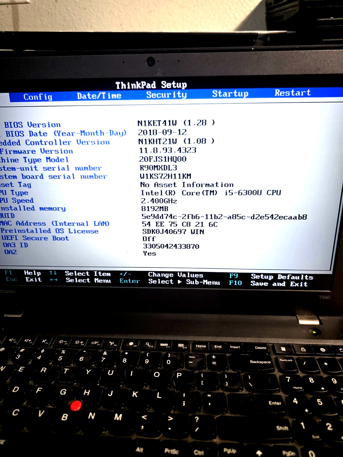 Lenovo ThinkPad T560 15.6″ Core i5-6300U 2.4Ghz 8GB RAM 320GB HHD Black Laptop
