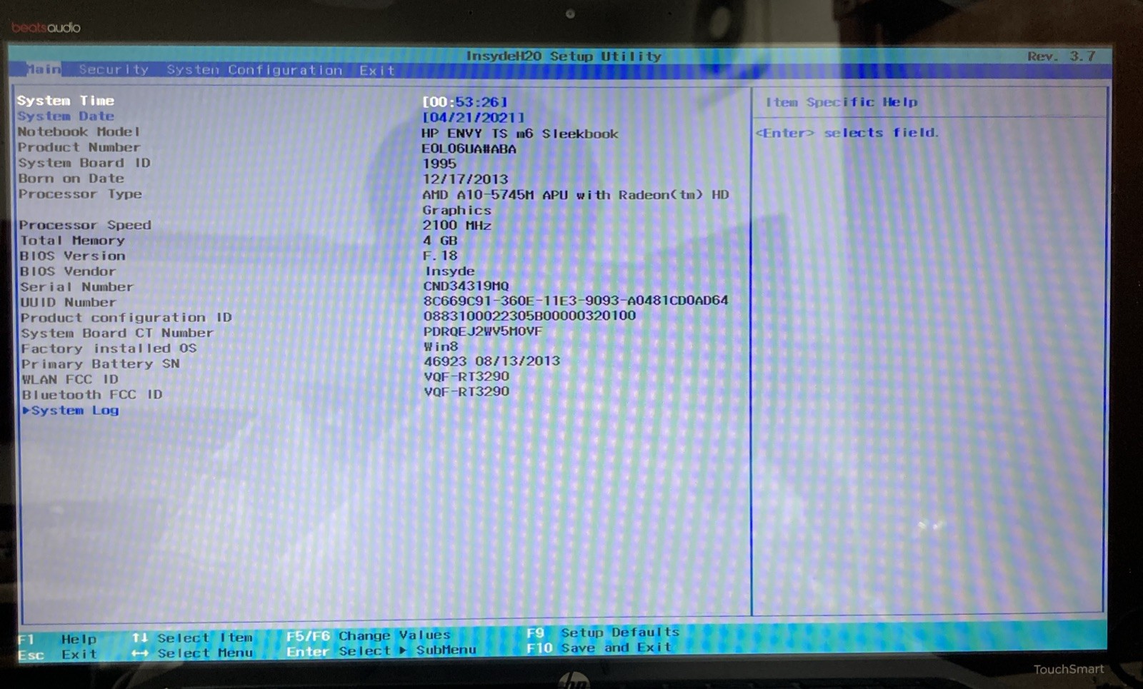 HP Envy TS M6 Sleekbook A10-5745M 4 GB Ram No OS No HDD Boot to BIOS