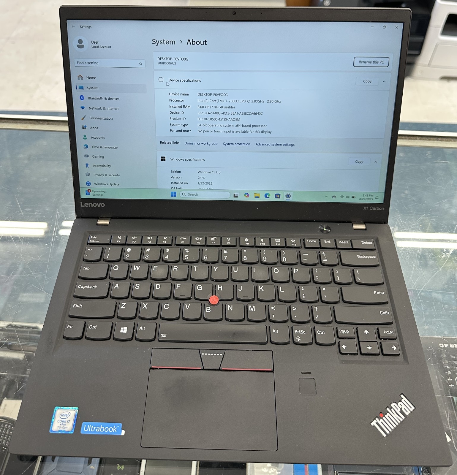 Lenovo 20HR000HUS TP X1 5th Gen 14″ i7-7600 8GB 256GB SSD Win 11 Pro