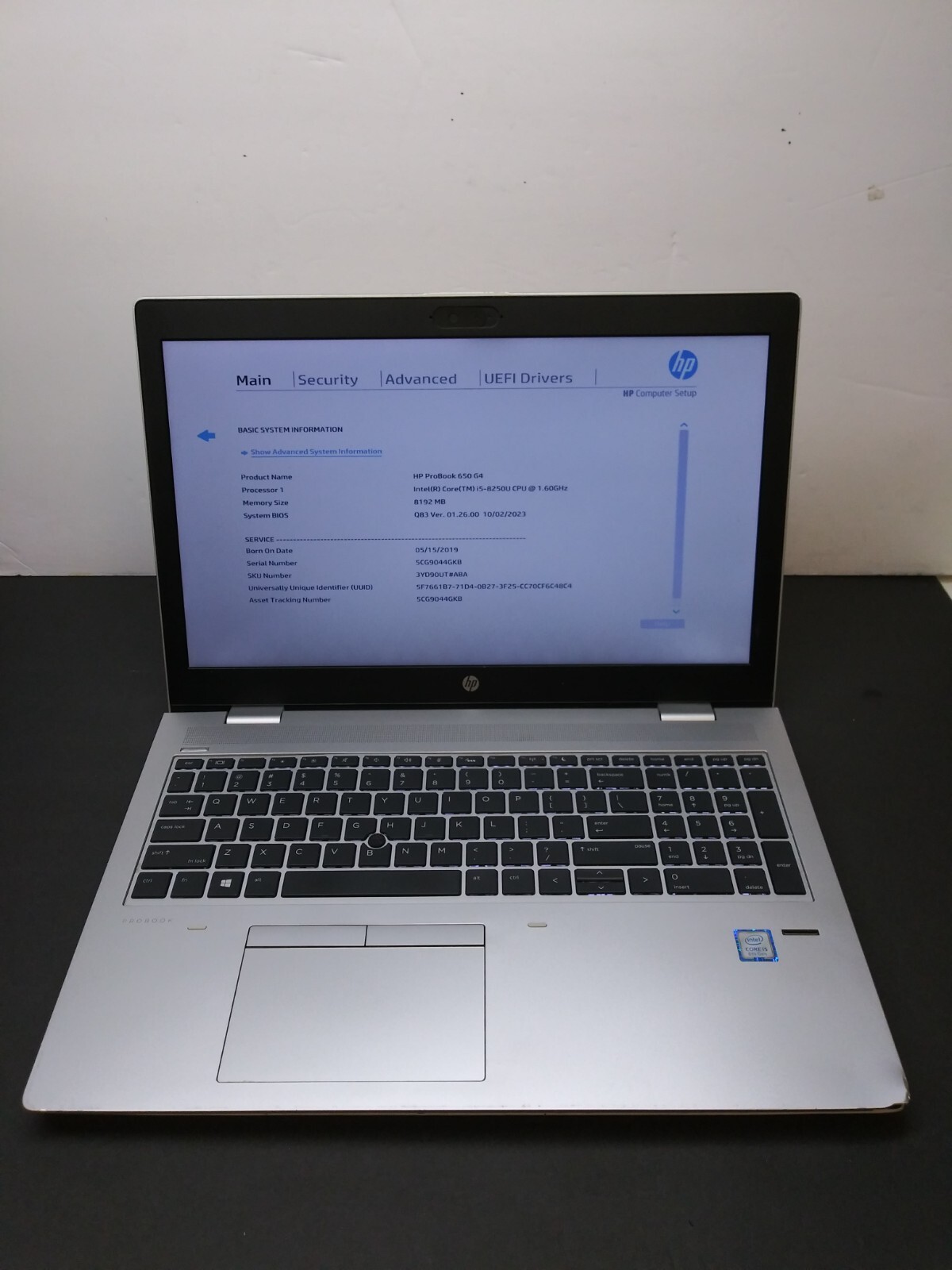 hp probook 650 g4 15.6″ | i5-8250U@1.6GHZ | 8GB RAM | NO OS/CHARGER/HDD