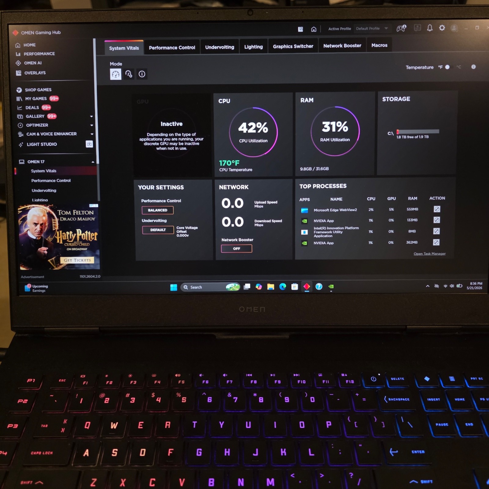 HP Omen 17.3″ 1440P 165Hz i7-13700HX 32GB 2TB SSD RTX 4090 175W 16G DDR6 Fast SH