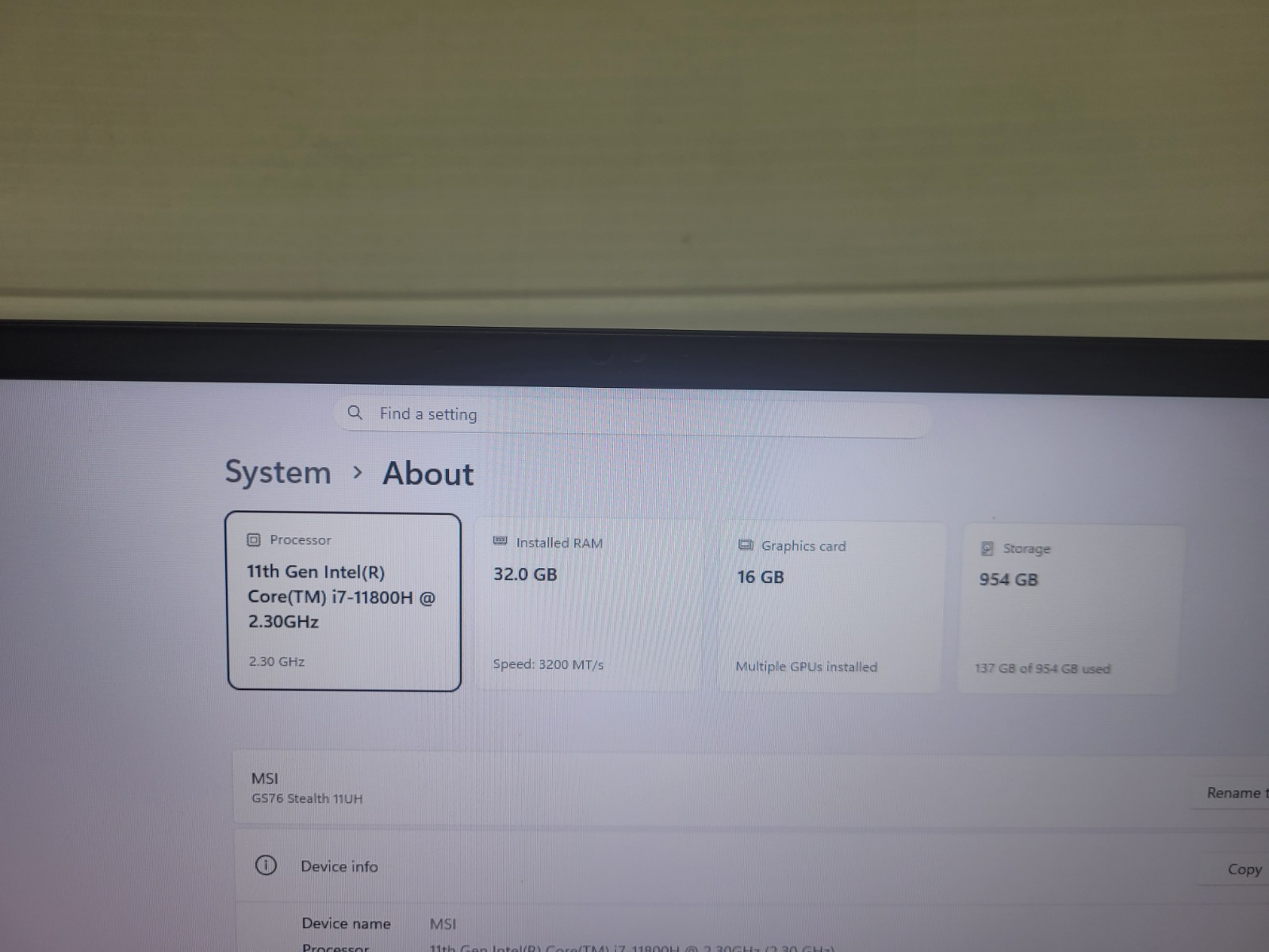 MSI GS76 Stealth 17.3” 300Hz Gaming Laptop i7-11800H RTX 3080 32GB 1TB SSD