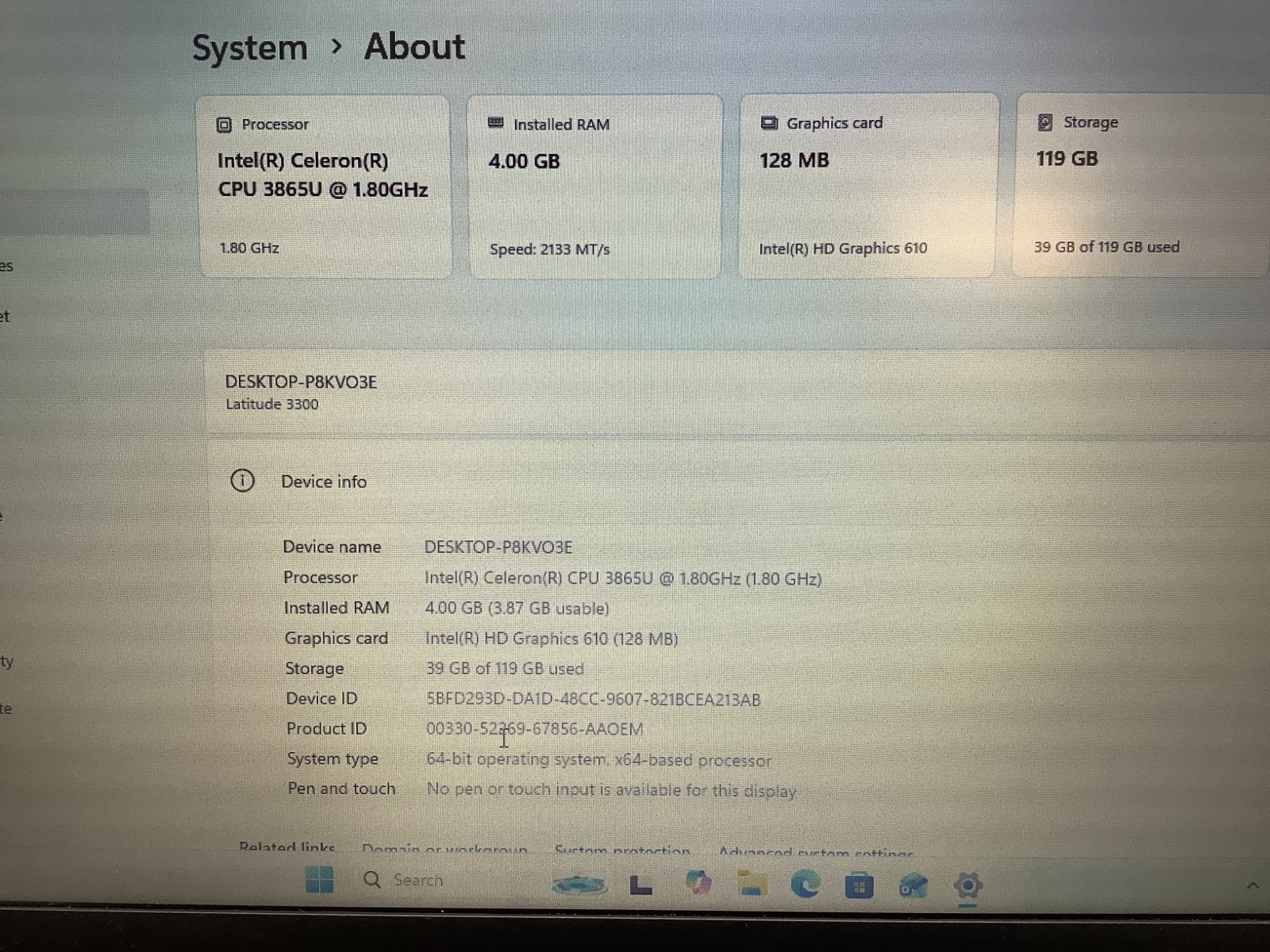 Dell Latitude 3330 13.3 Intel Celeron 3865@1.8Ghz 4GB 128GB SSD Windows 11 Pro