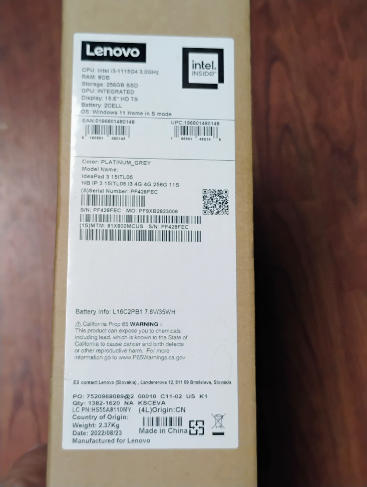 Lenovo 15.6″ HD Touchscreen Laptop Intel i3-1115G4 256GB SSD, 8GB, Win 11 NEW
