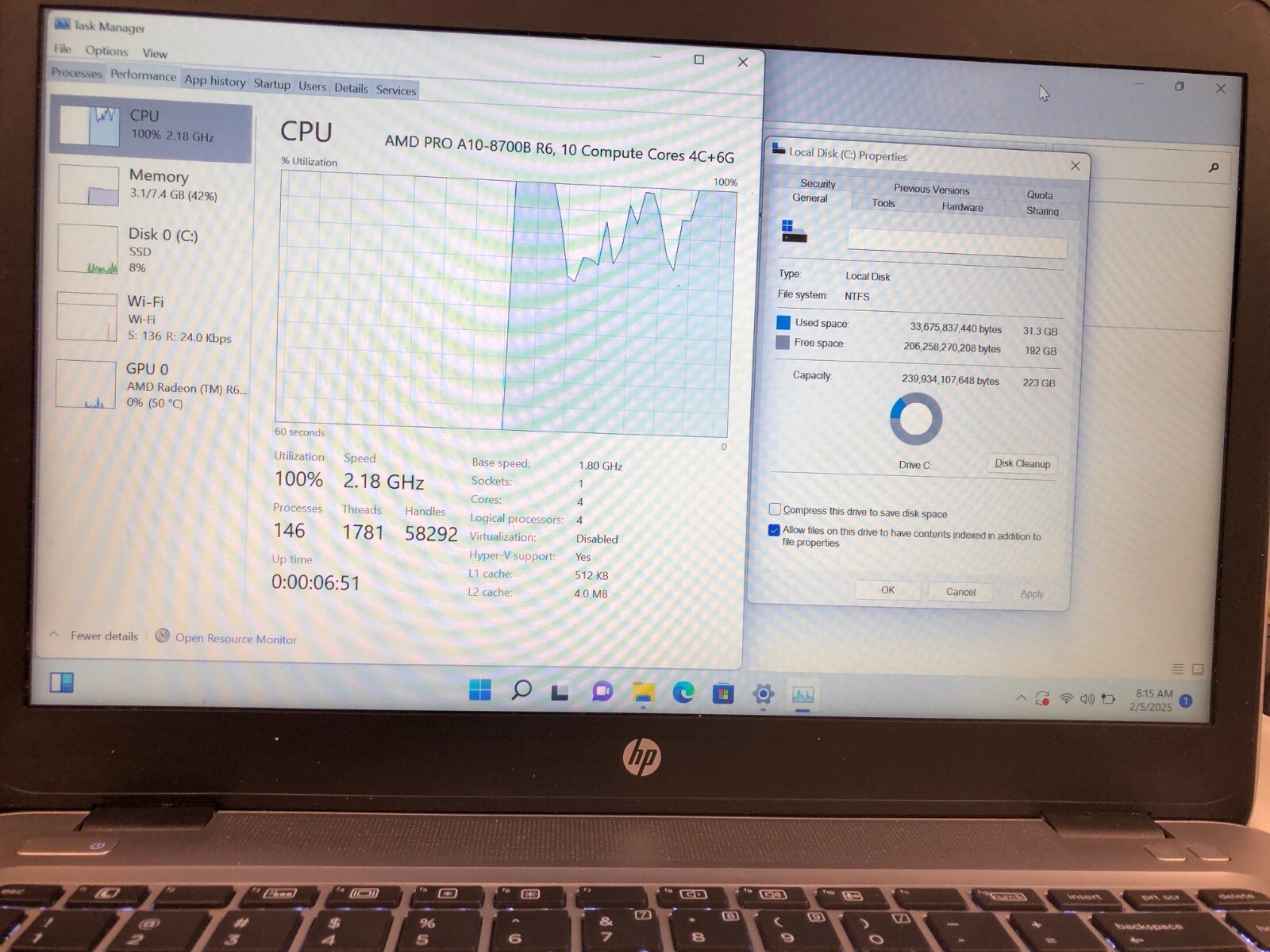 HP EliteBook 745 G3 AMD A10-8700B R6 8gb ram 240GB ssd w11p charger 5CG70231P0