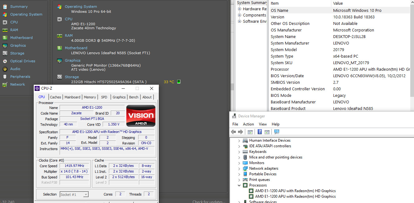 Lenovo Ideapad N585 laptop. Amd E series. 4 gb ram, 240 gb HDD. Look and read.