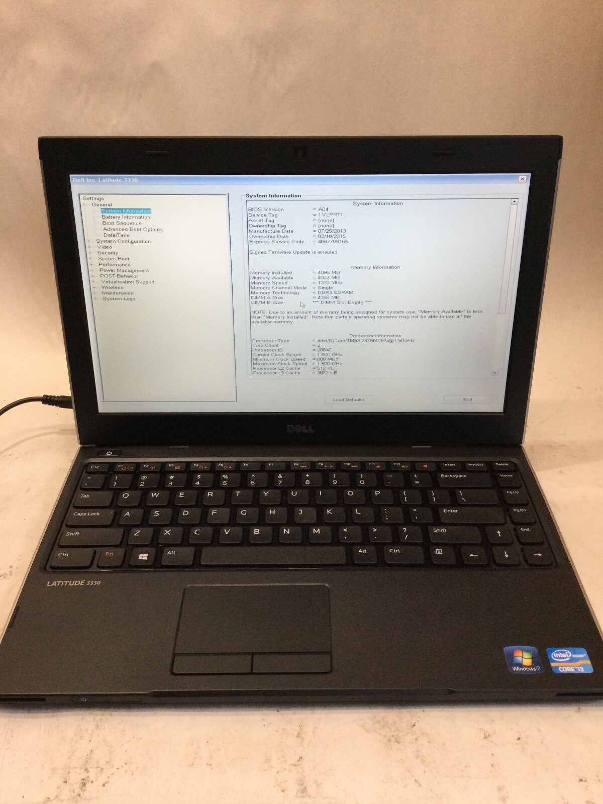 DELL LATITUDE 3330 – BOOTS TO BIOS – INTEL I3 2375M – 4GB RAM – READ DESC – BB!!