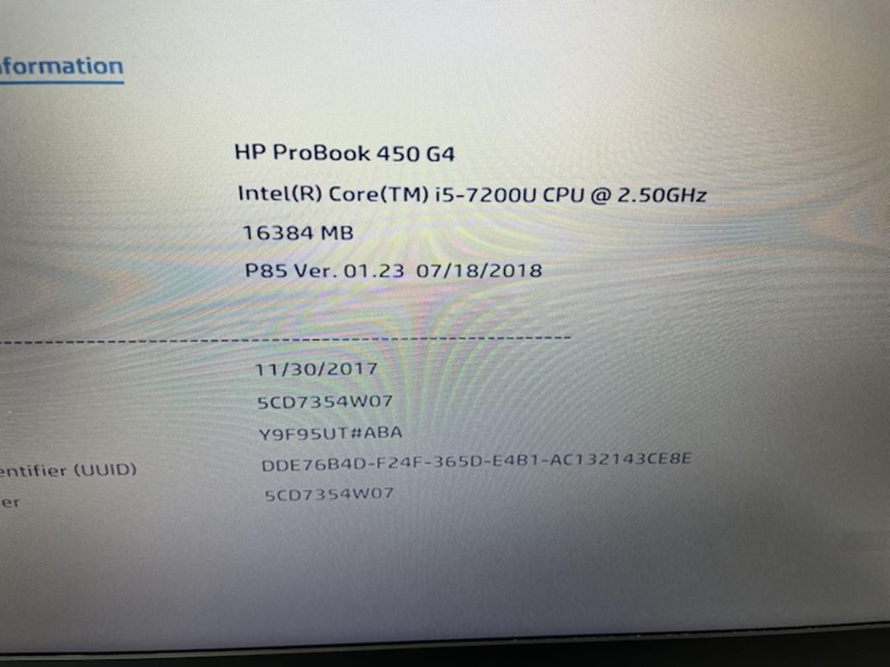 HP PROBOOK 450 G4 Laptop w/ Intel Core i5-7200U 2.50 GHZ + 16 GB | No HD / OS