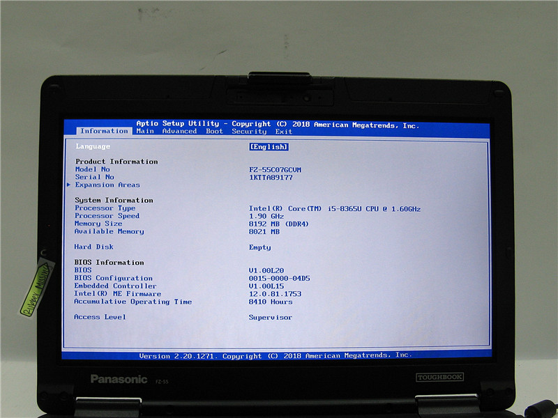 Panasonic Toughbook FZ 55 Laptop i5-8365U 1.6GHz 8GB No Drive Win11 COA